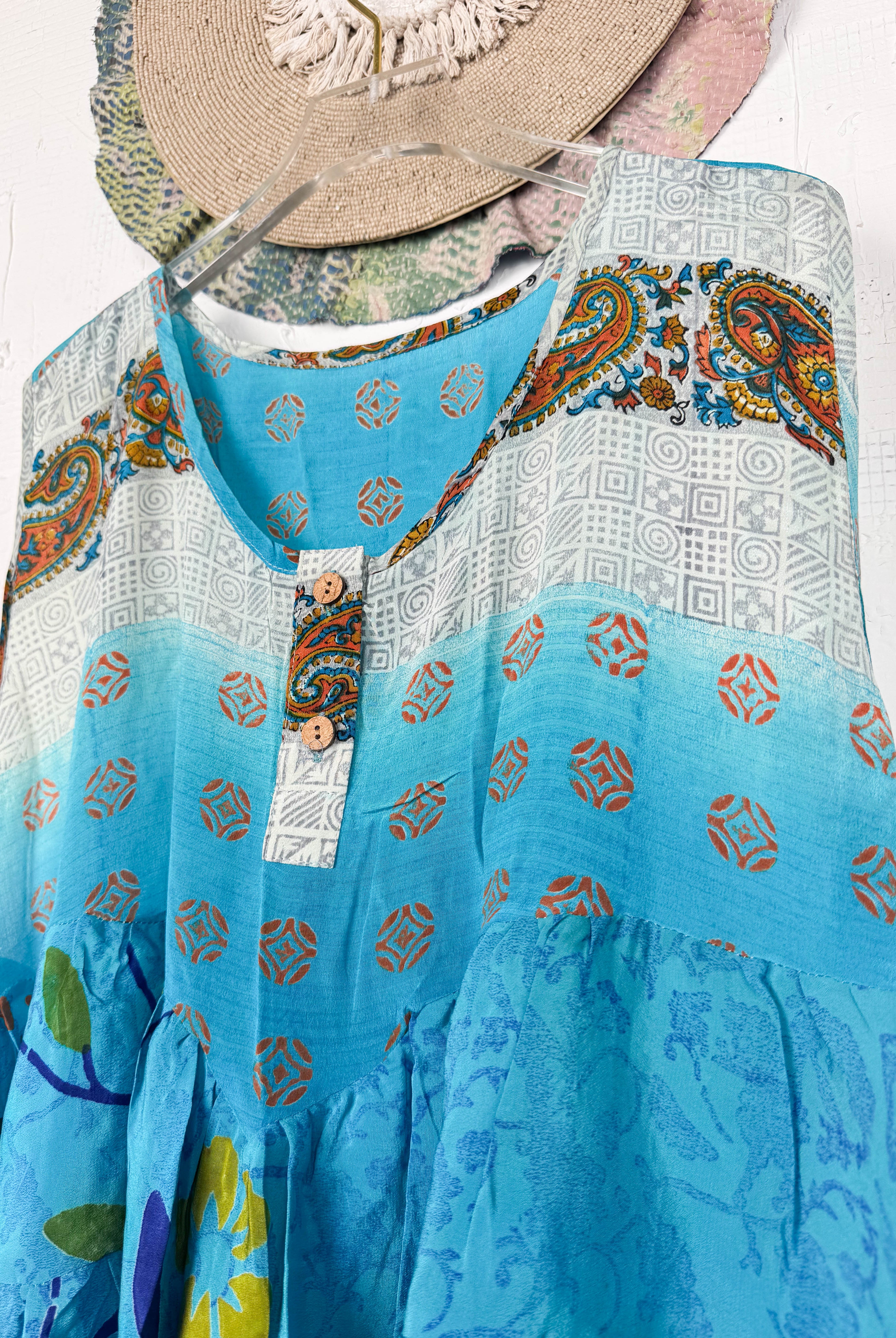 Asymmetrical patchwork silk top - Love Protect Sustain