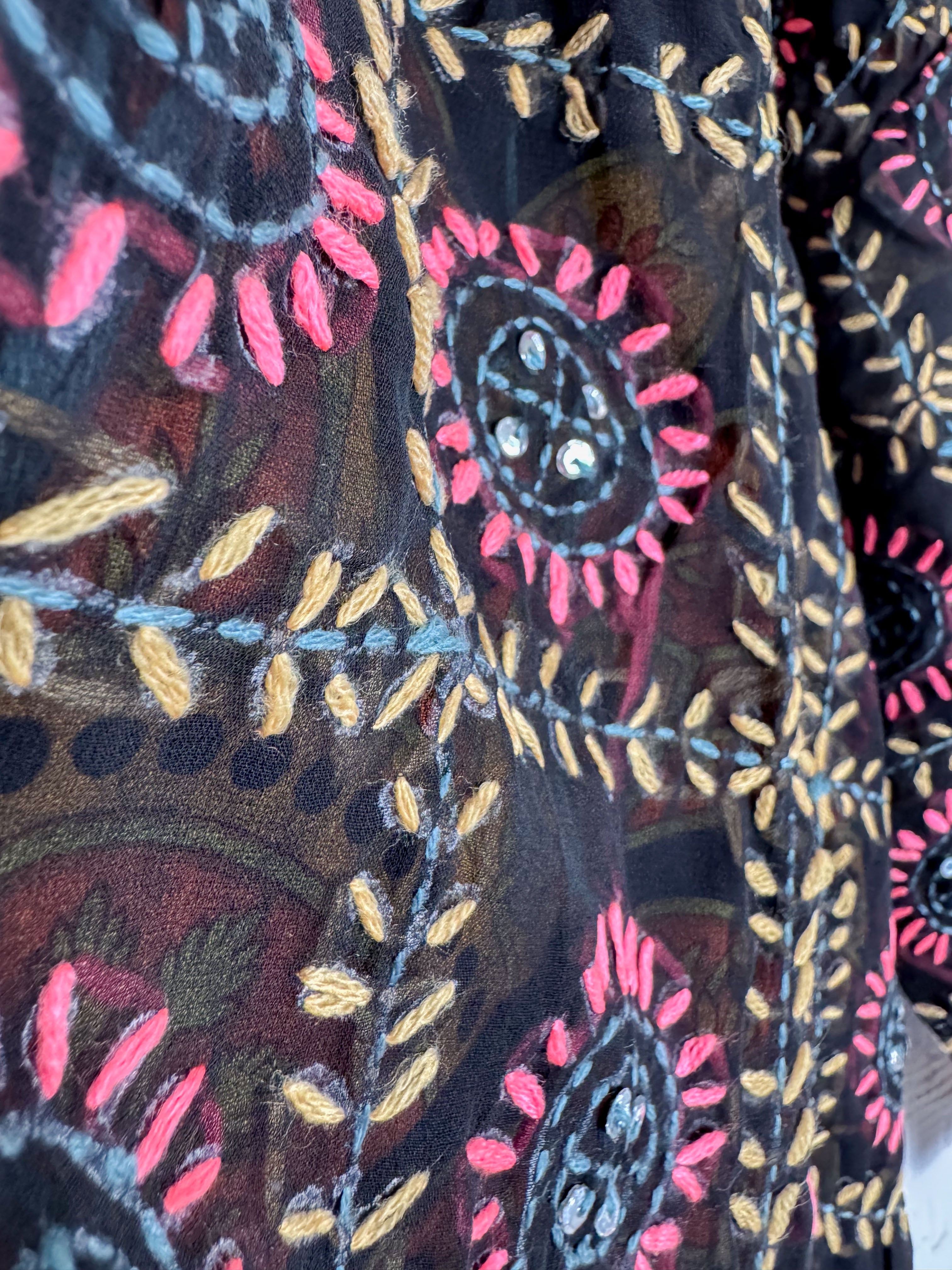 Black Embroidery Robe - Love Protect Sustain