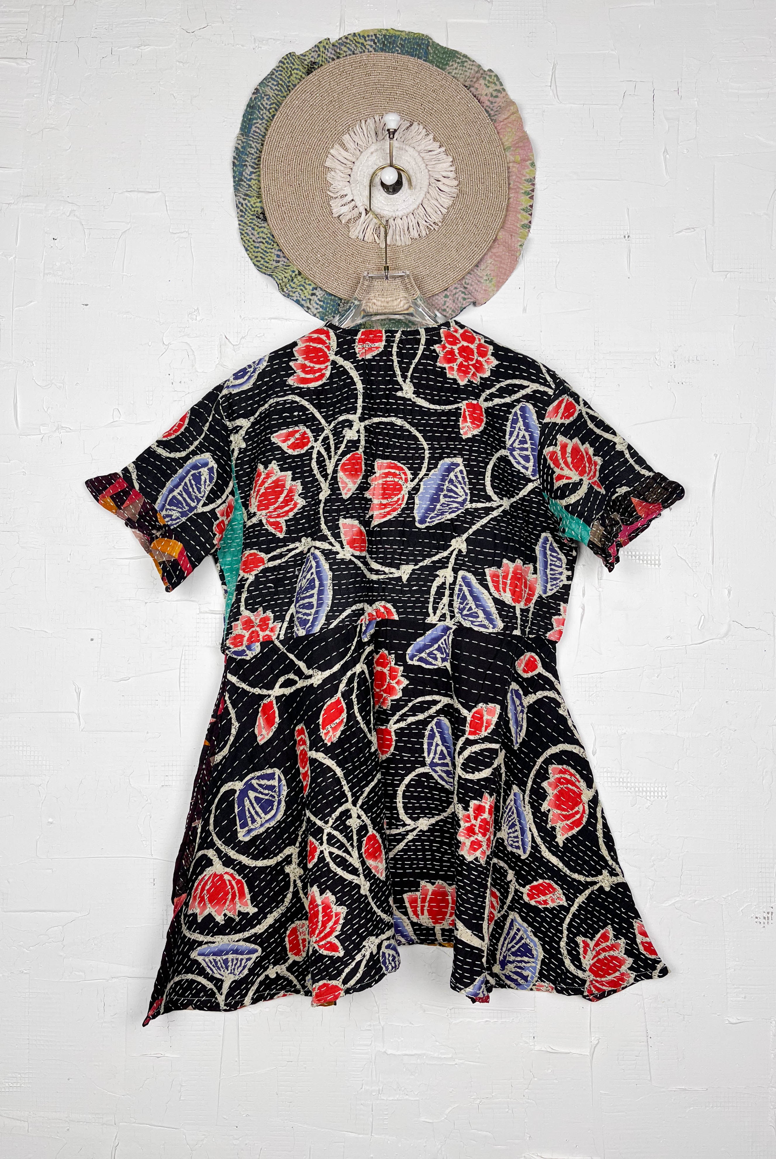 Black Floral Kantha Dress - Love Protect Sustain