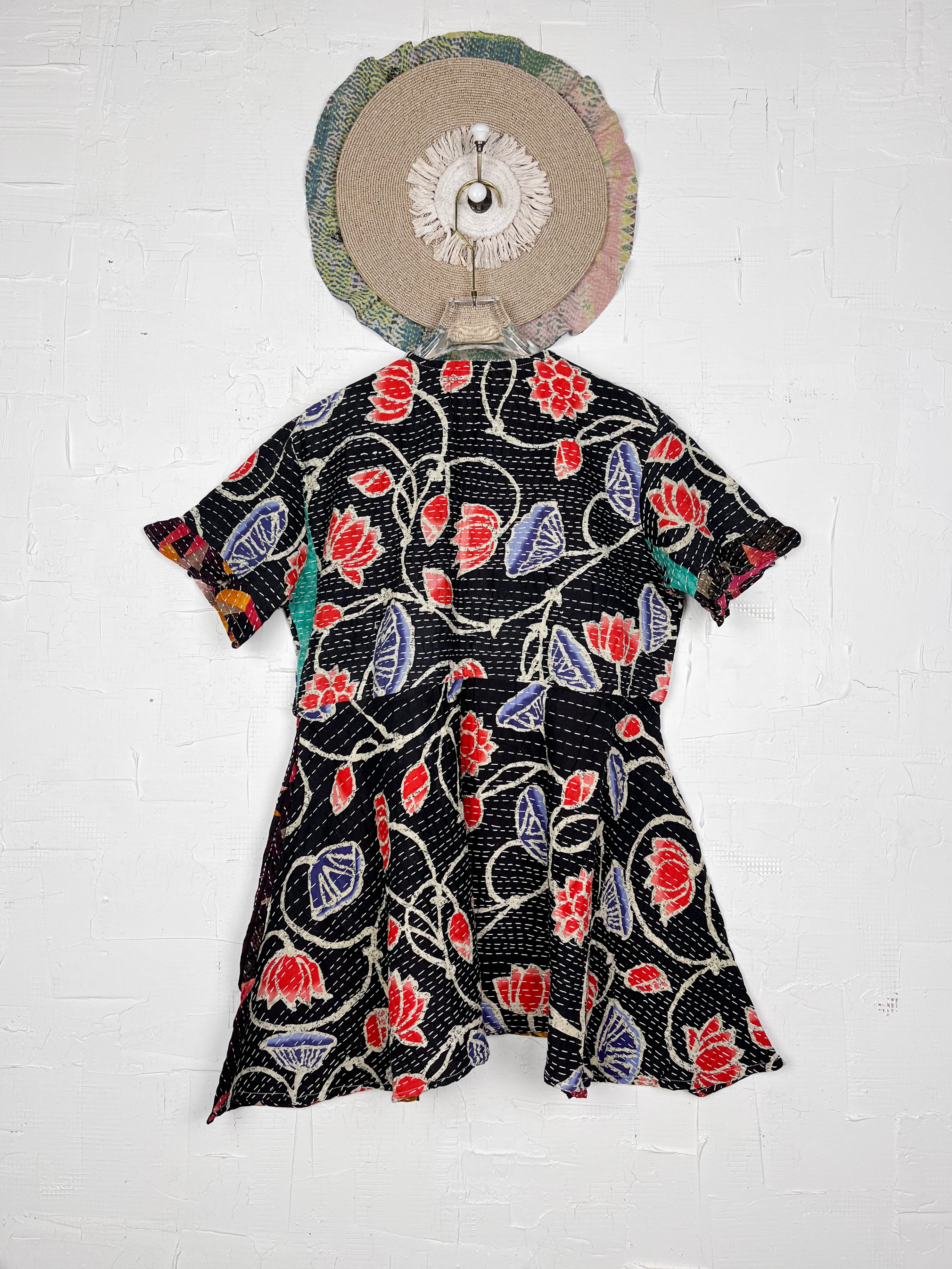 Black Floral Kantha Dress - Love Protect Sustain