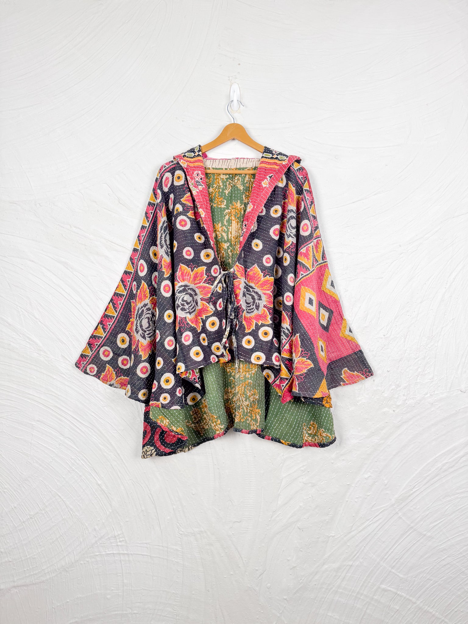 Black Kantha Poncho - Love Protect Sustain