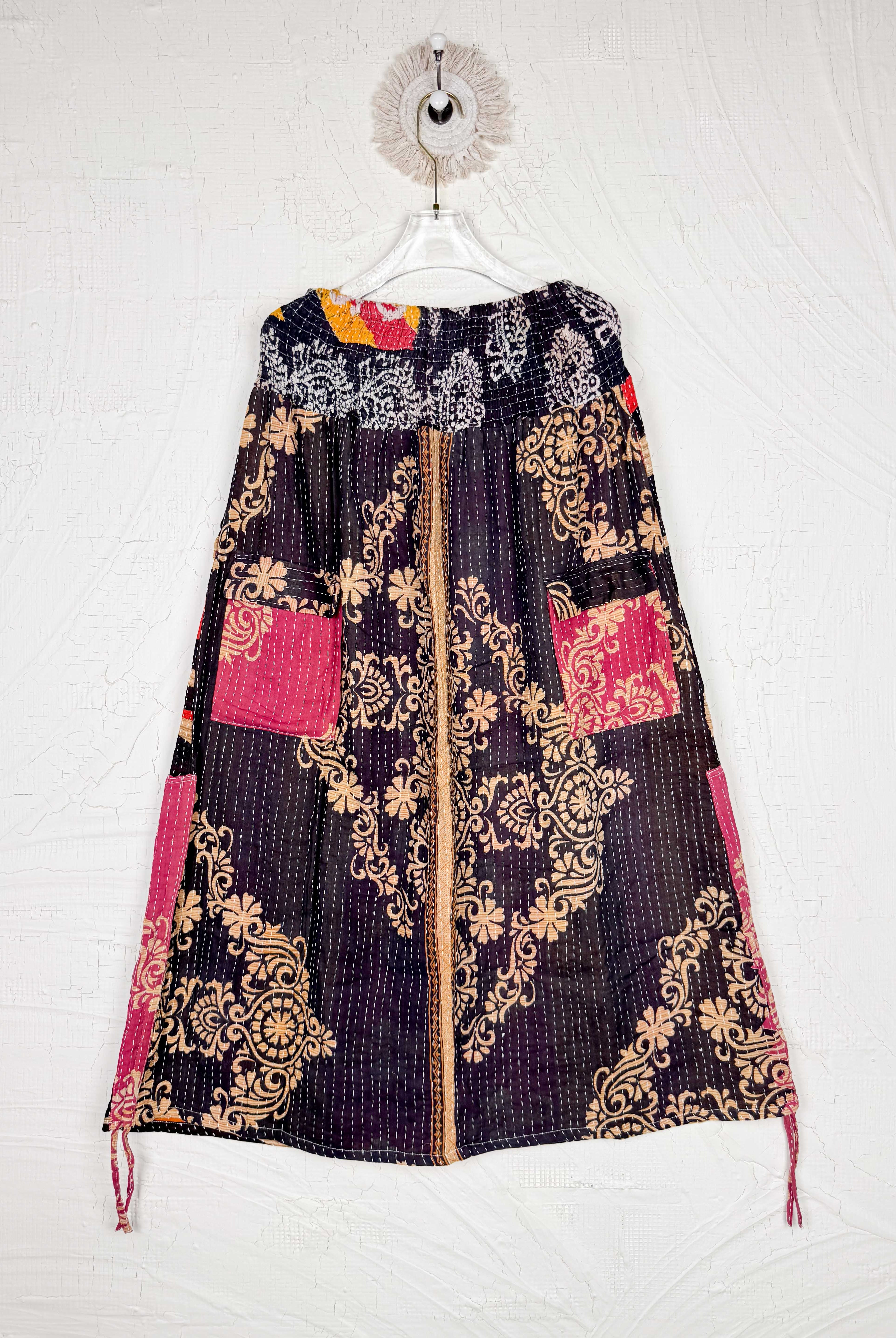 Black kantha skirt - Love Protect Sustain