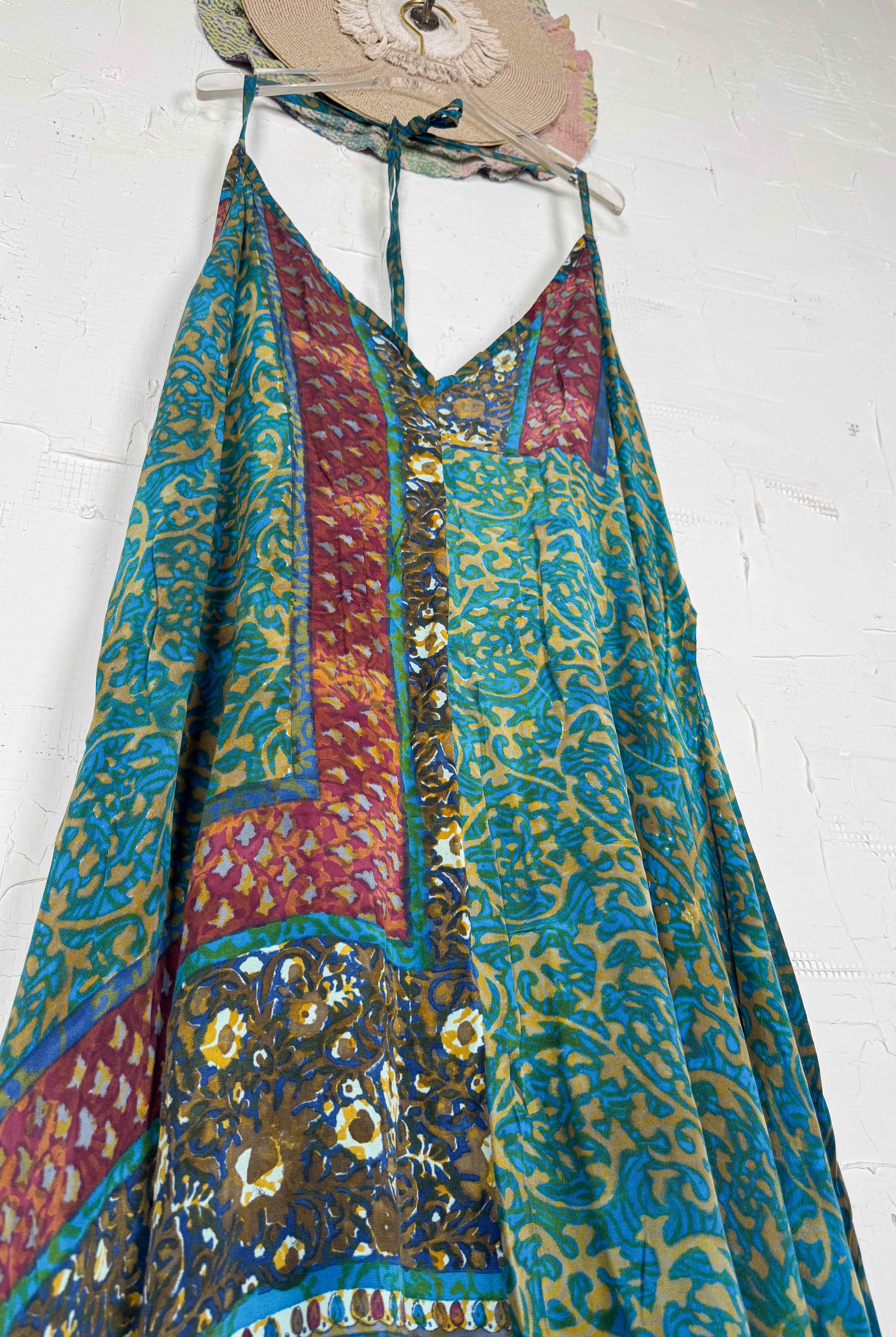 Blue Green Silk Dress - Love Protect Sustain