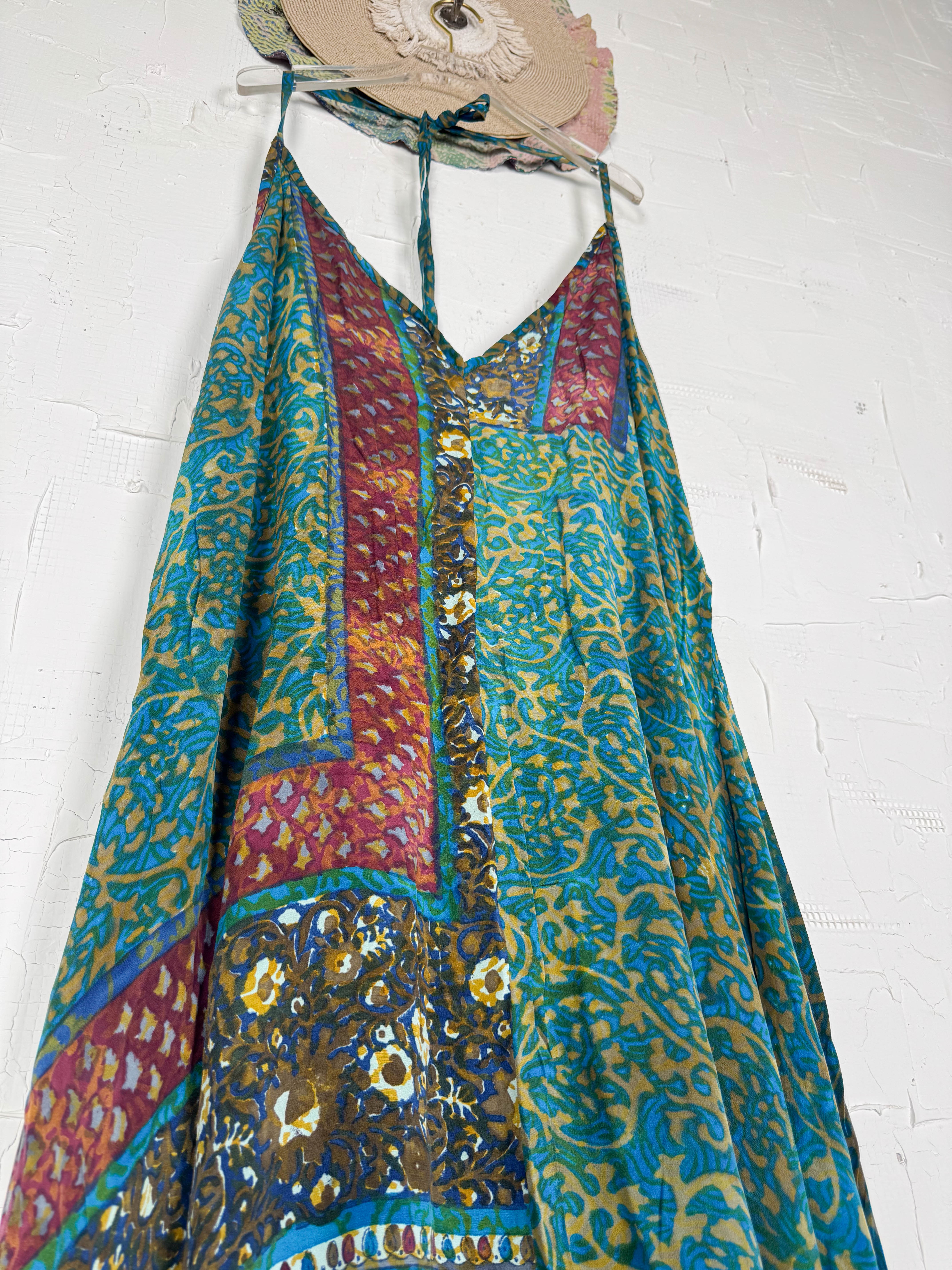 Blue Green Silk Dress - Love Protect Sustain