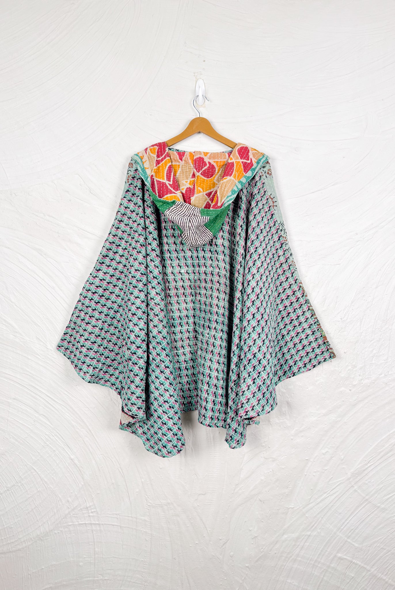 Blue Kantha Poncho - Love Protect Sustain
