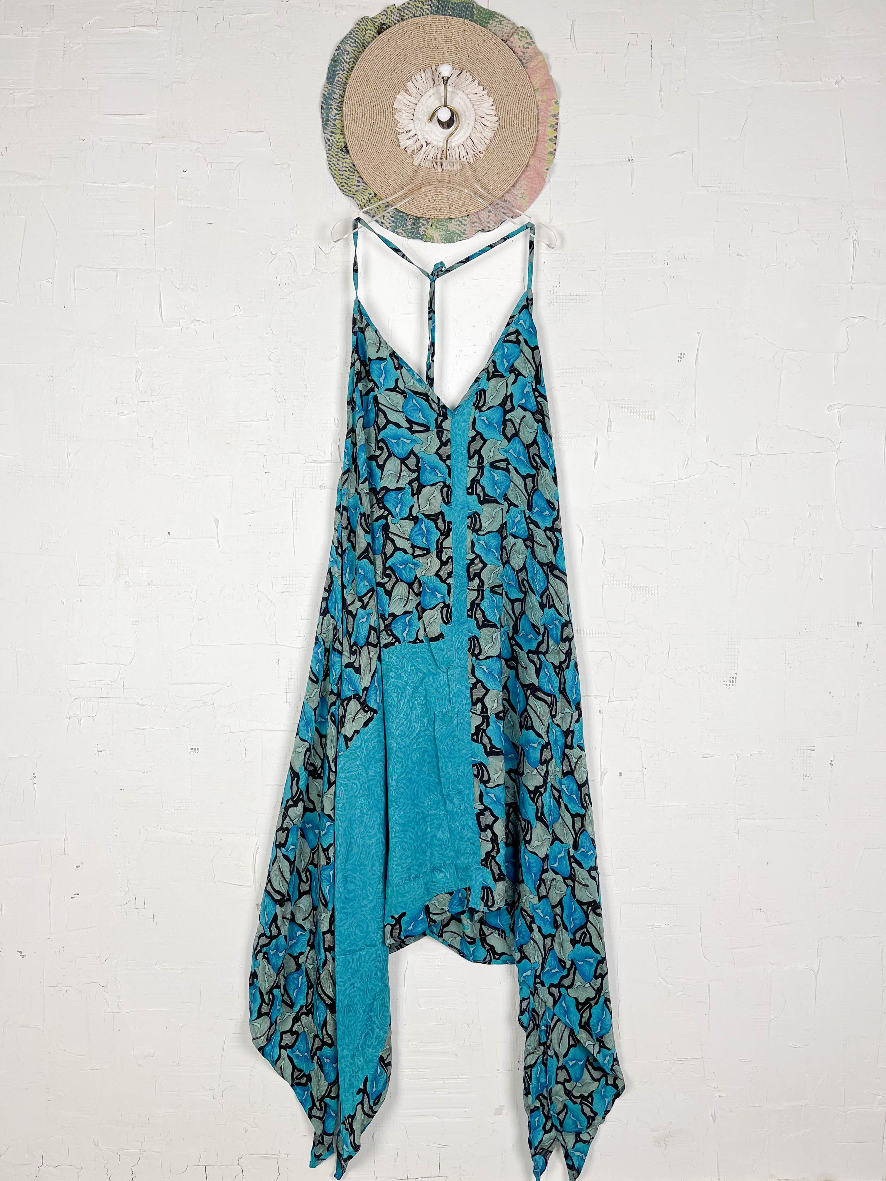 Blue silk summer dress - Love Protect Sustain