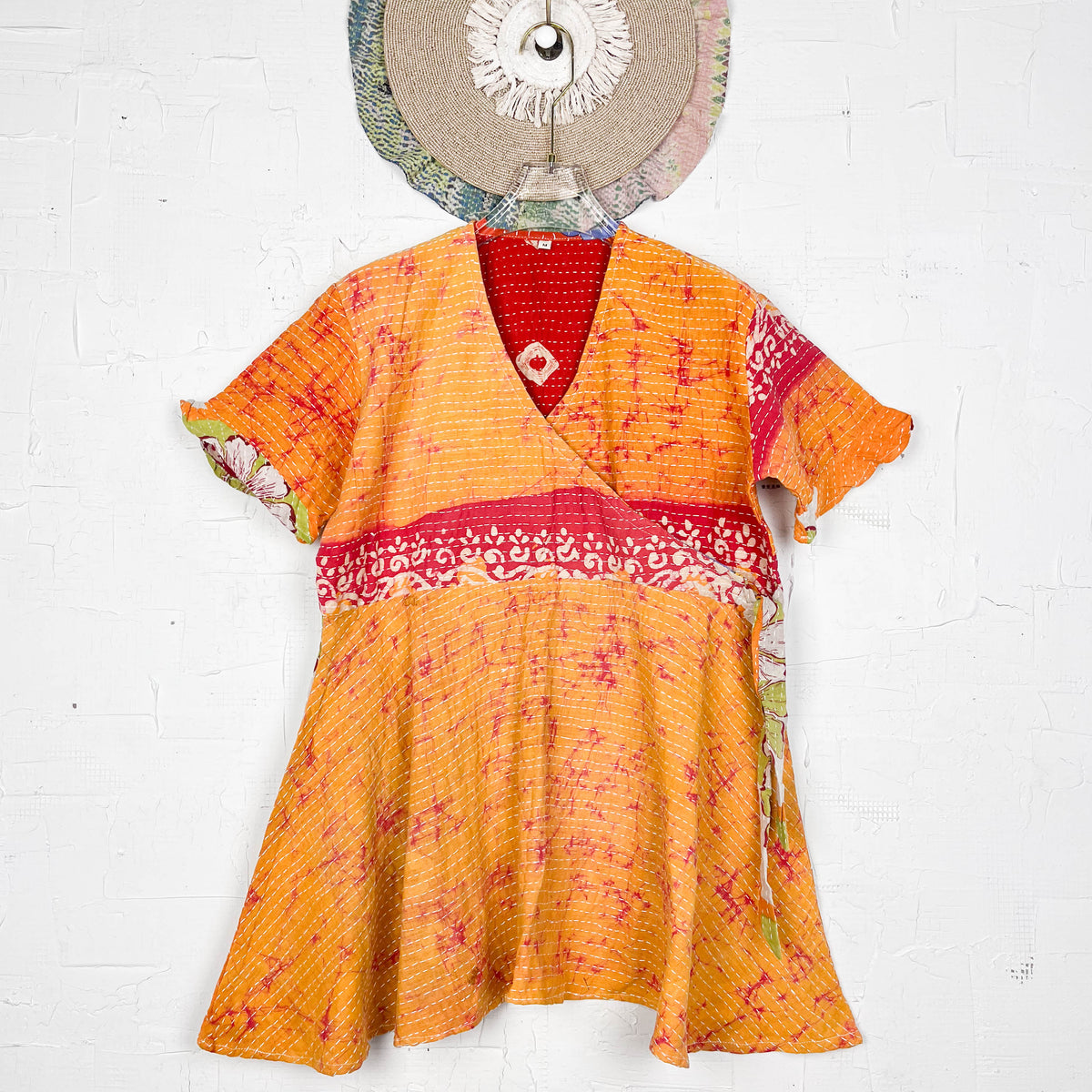 Kantha Mid Flap Dress Pink Beige Flowers main image 0