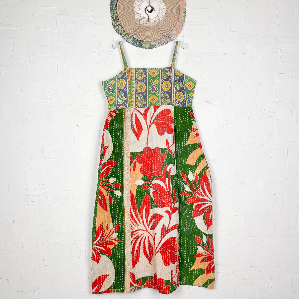 Kantha Strap Long Dress Floral Grey main image 1