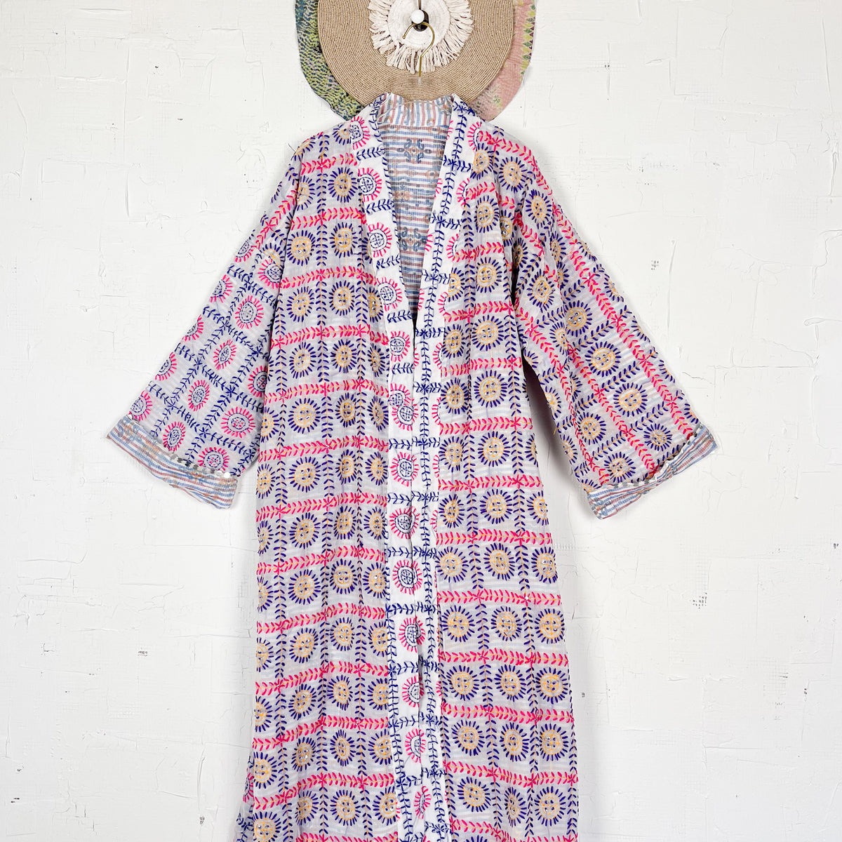 Long Phulkari Kimono Robe Spring Green main image 1