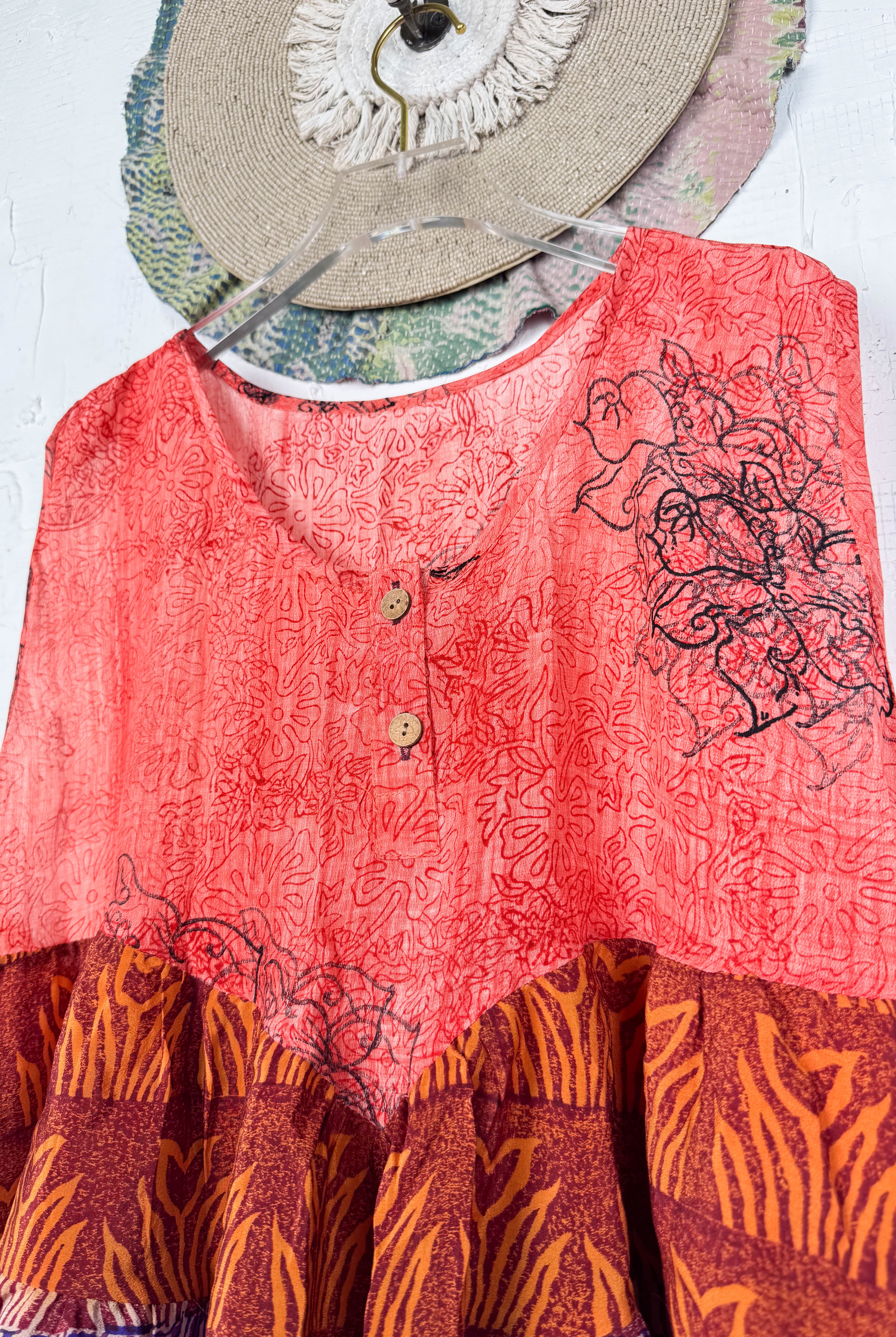 Boho silk patchwork top - Love Protect Sustain