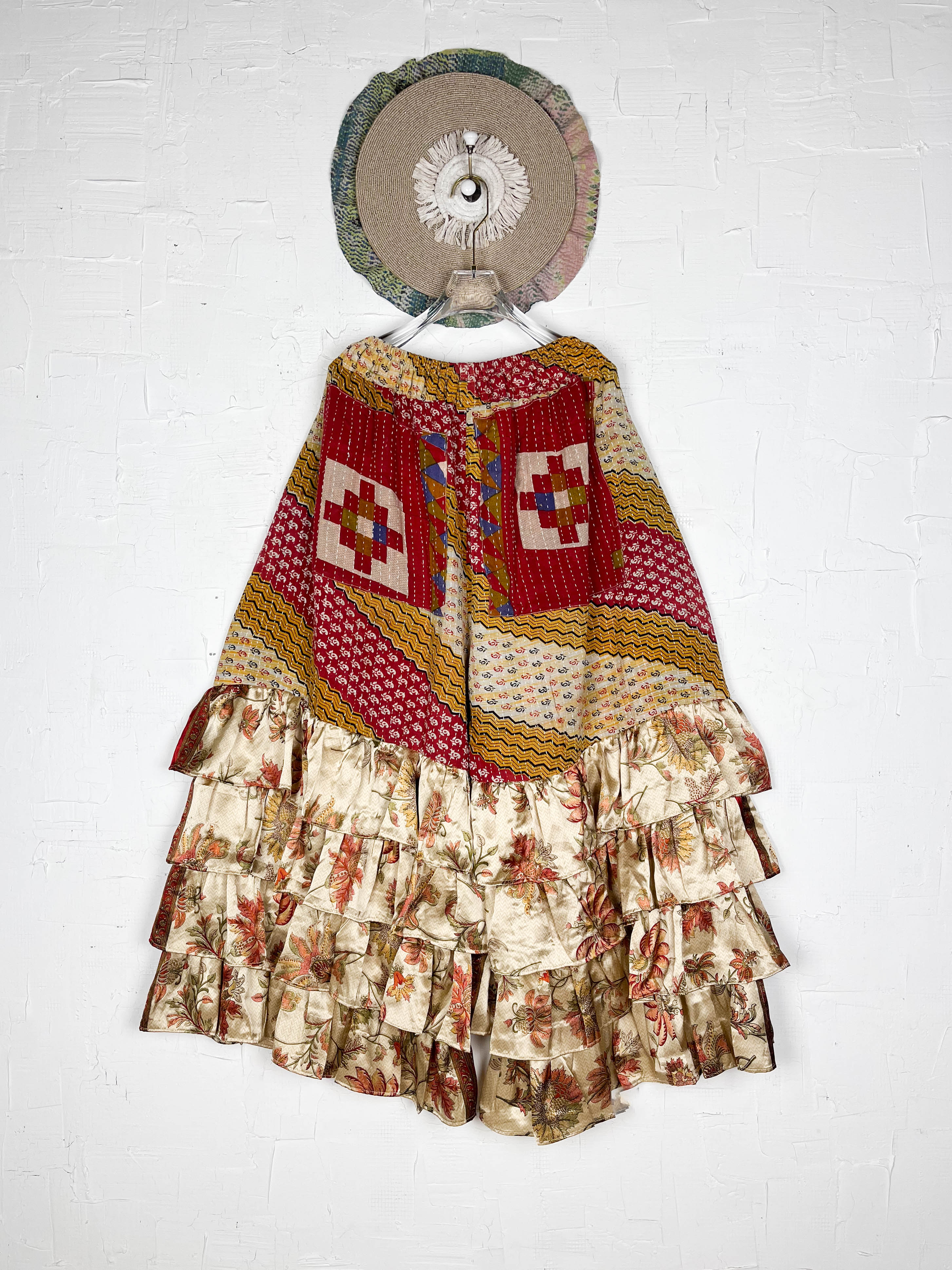 Brown Kantha Frill Pants - Love Protect Sustain