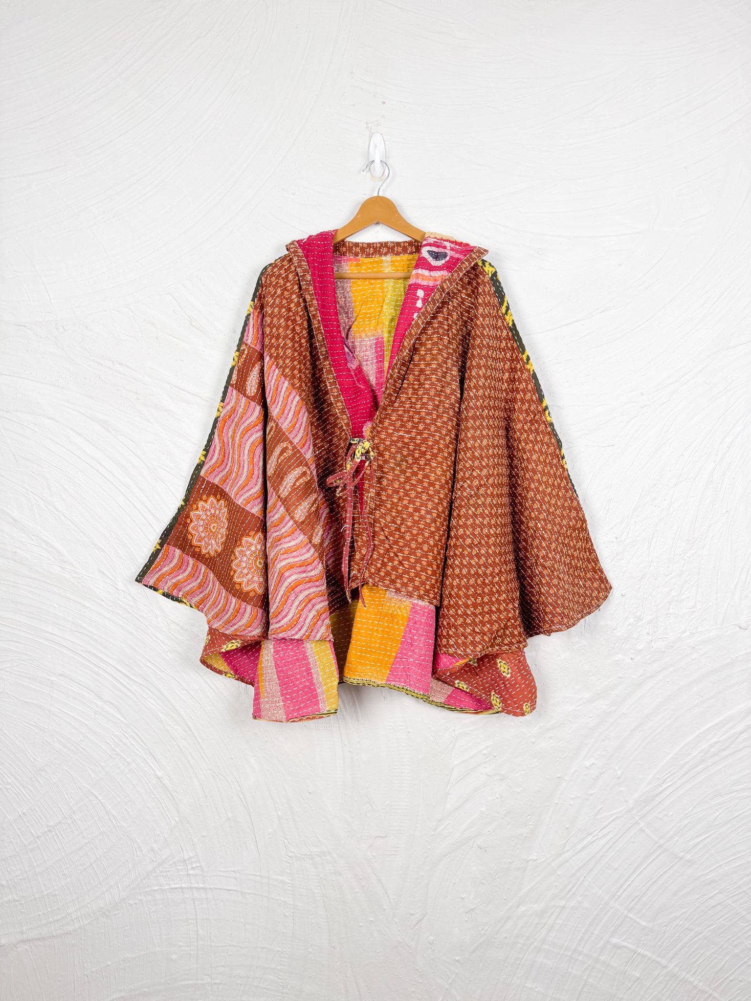 Brown Kantha Poncho - Love Protect Sustain