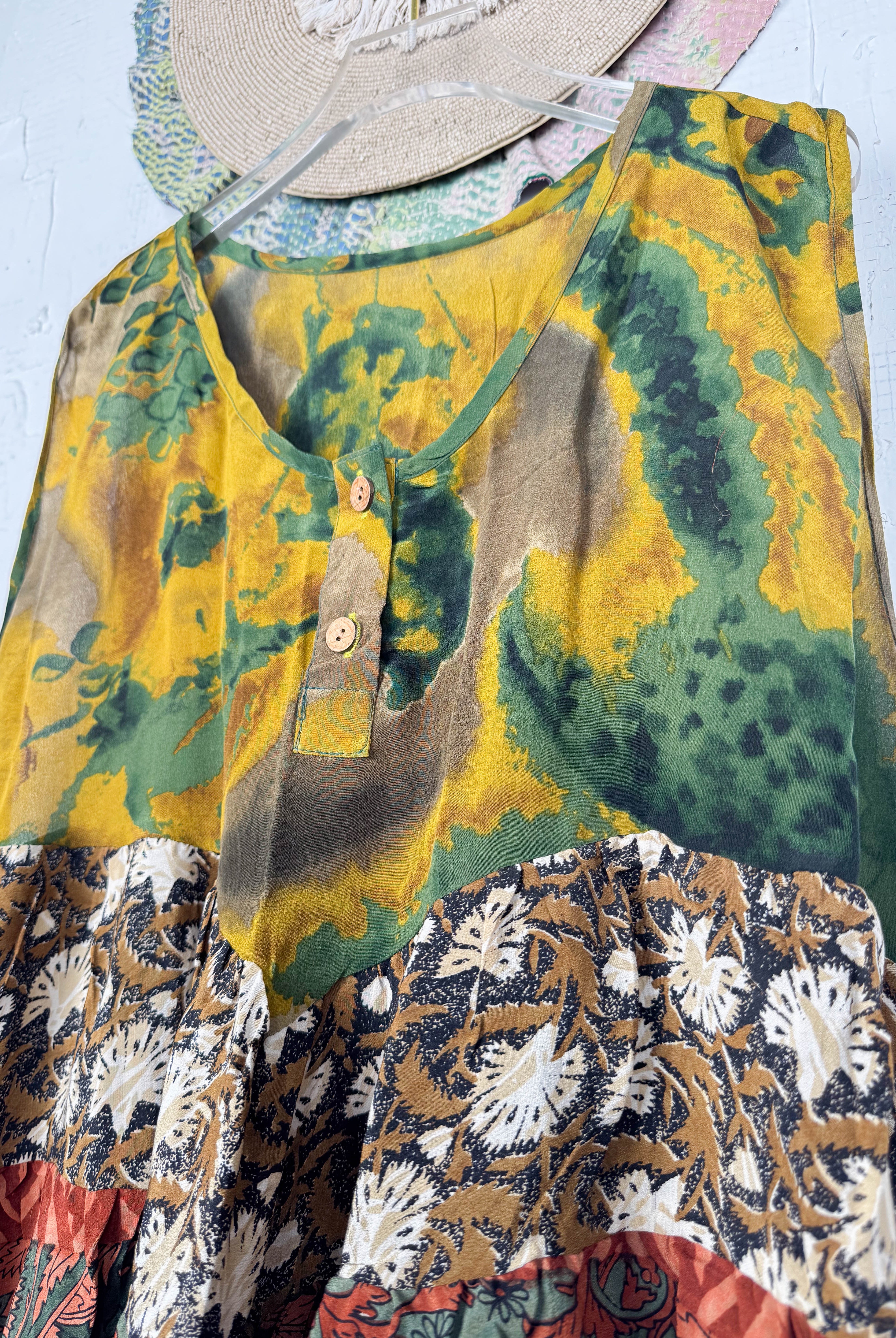 Colorfu lpatchwork silk top - Love Protect Sustain