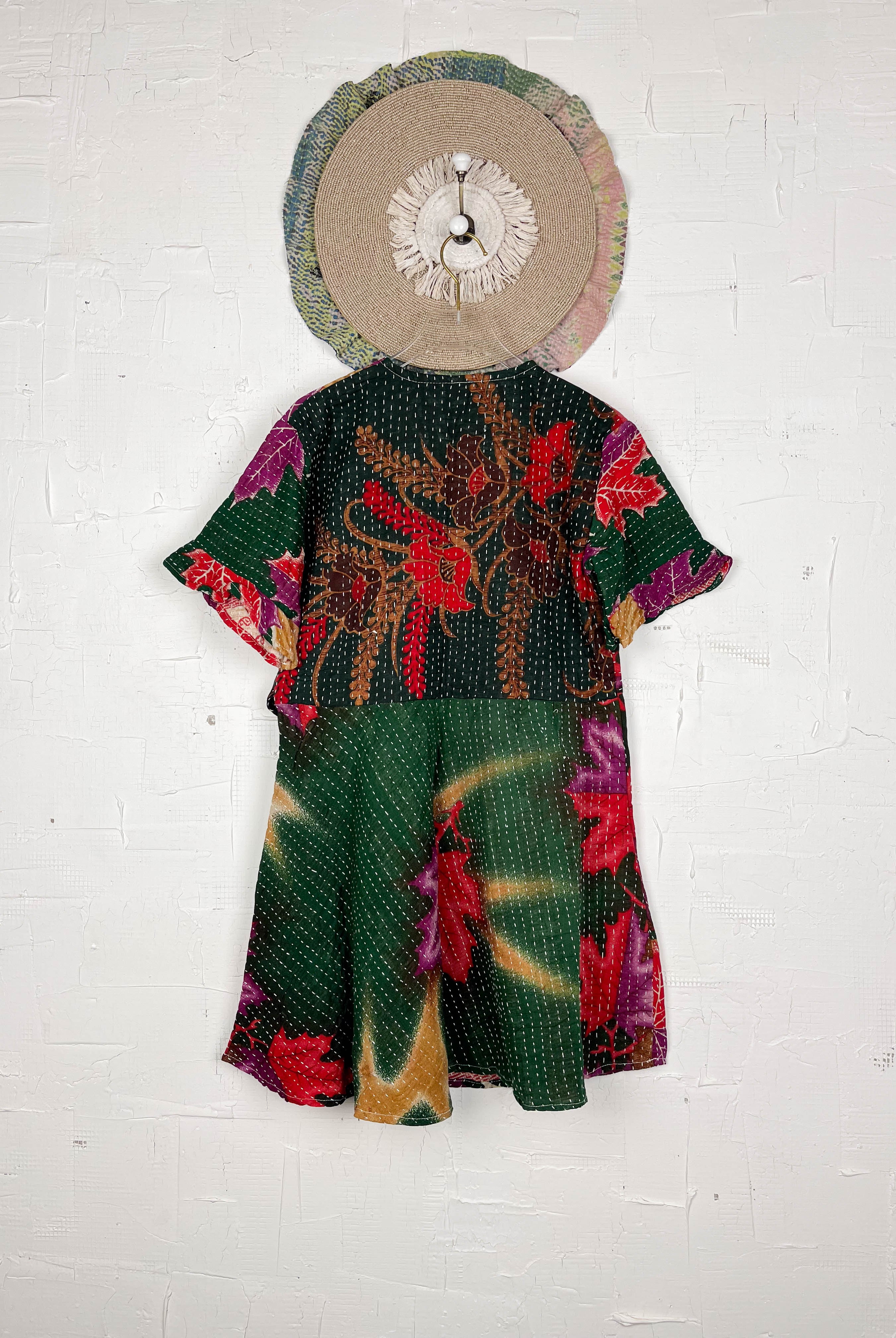 Dark Green Kantha Dress - Love Protect Sustain
