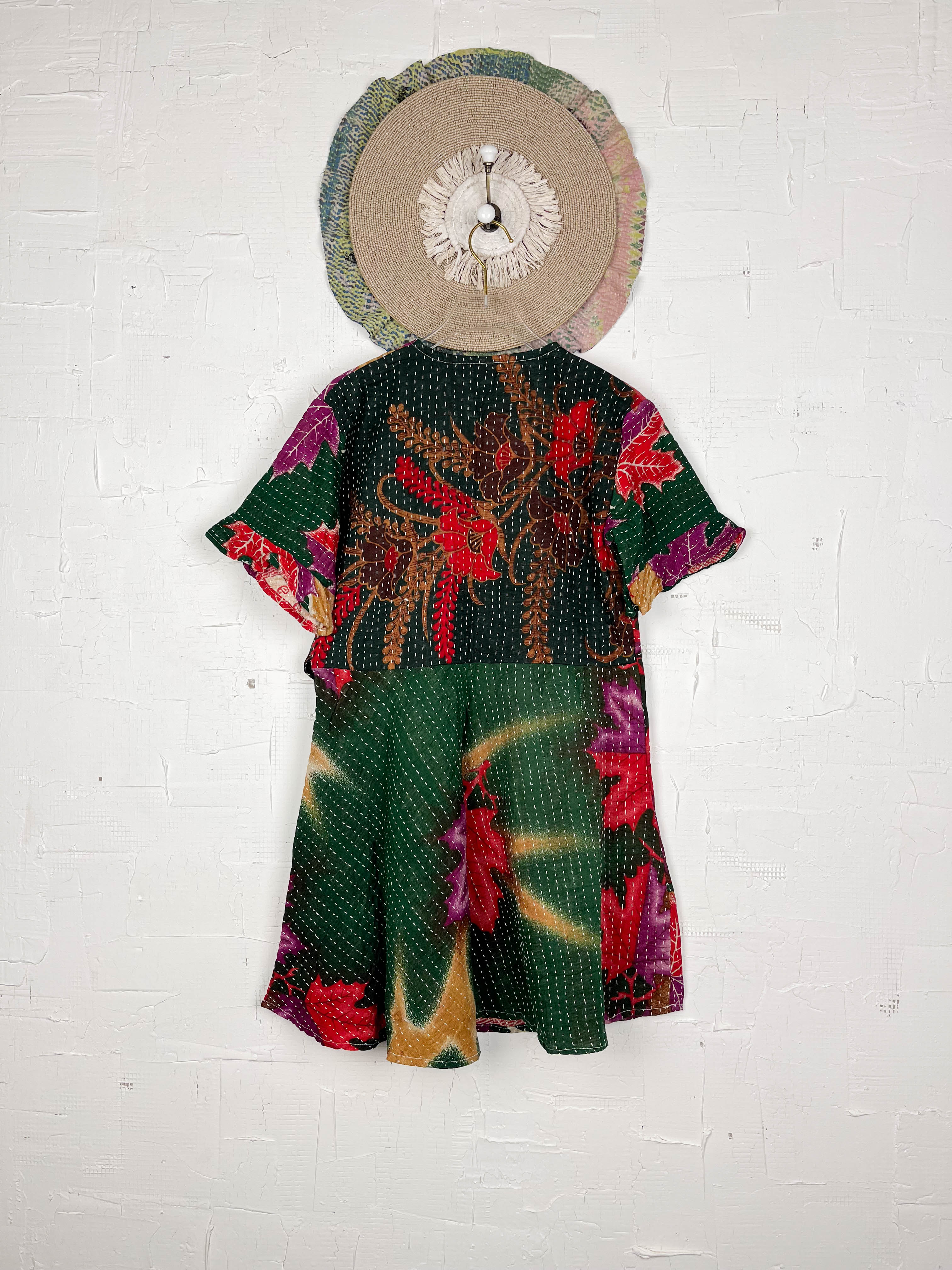 Dark Green Kantha Dress - Love Protect Sustain