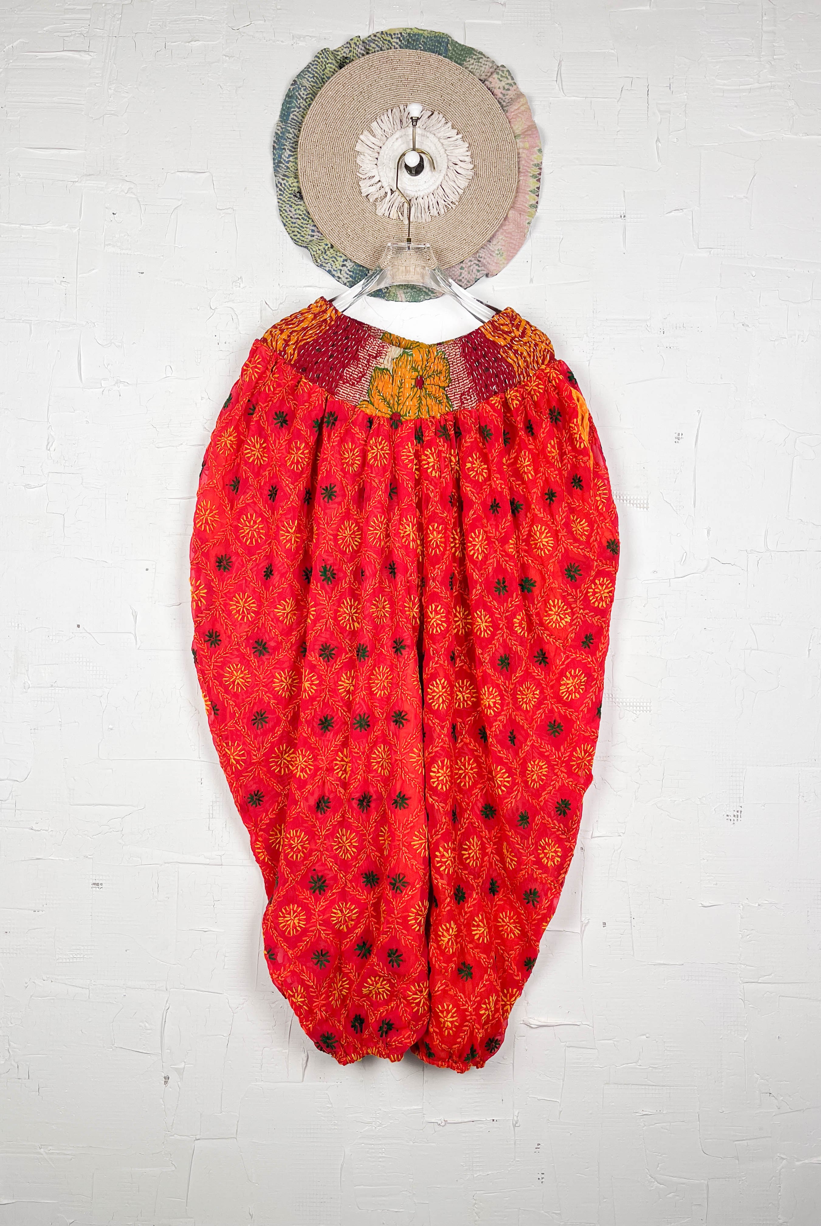 Drawstring waist embroidered pants- Love Protect Sustain