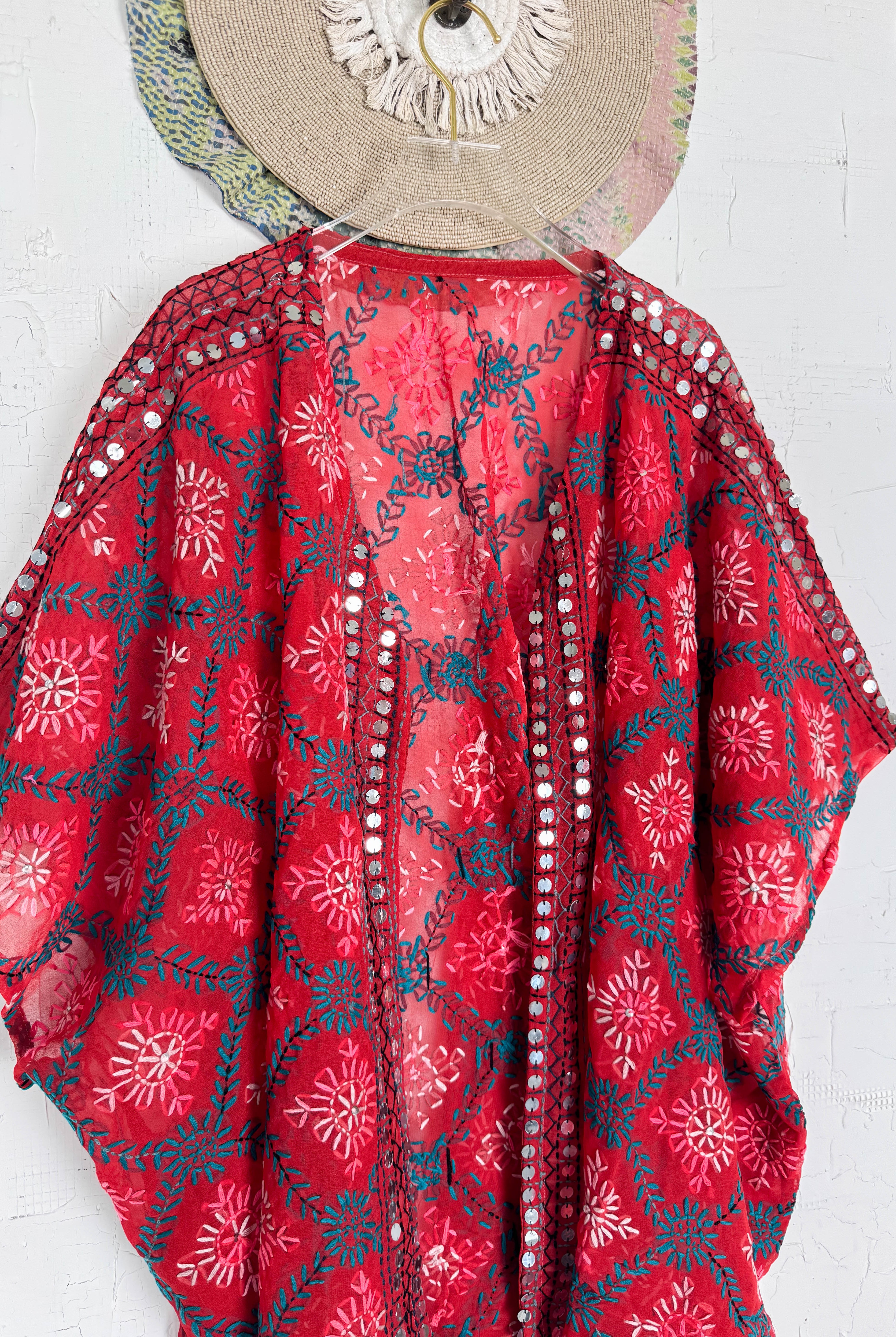 Embroidered floral kimono - Love Protect Sustain
