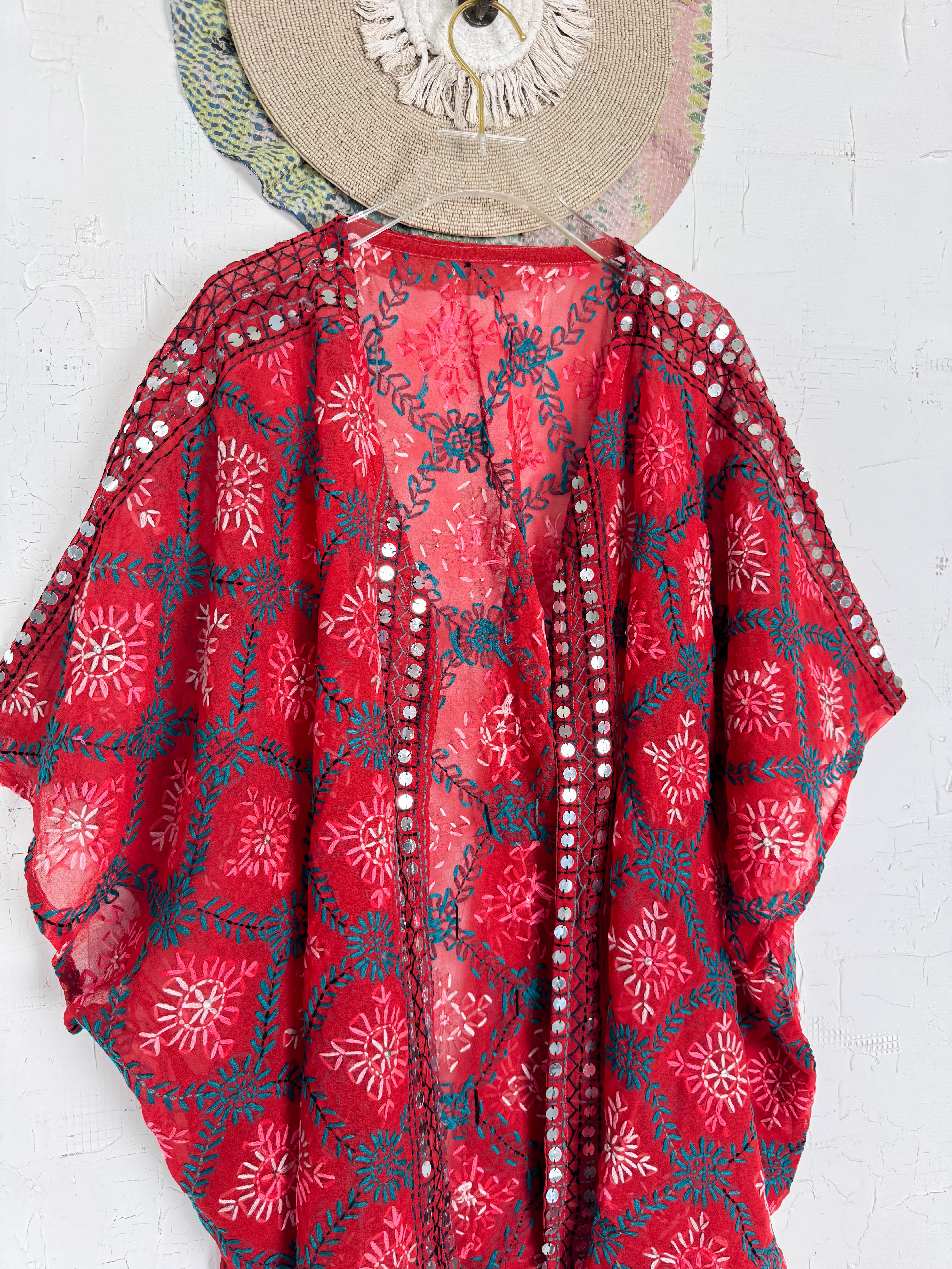Embroidered floral kimono - Love Protect Sustain