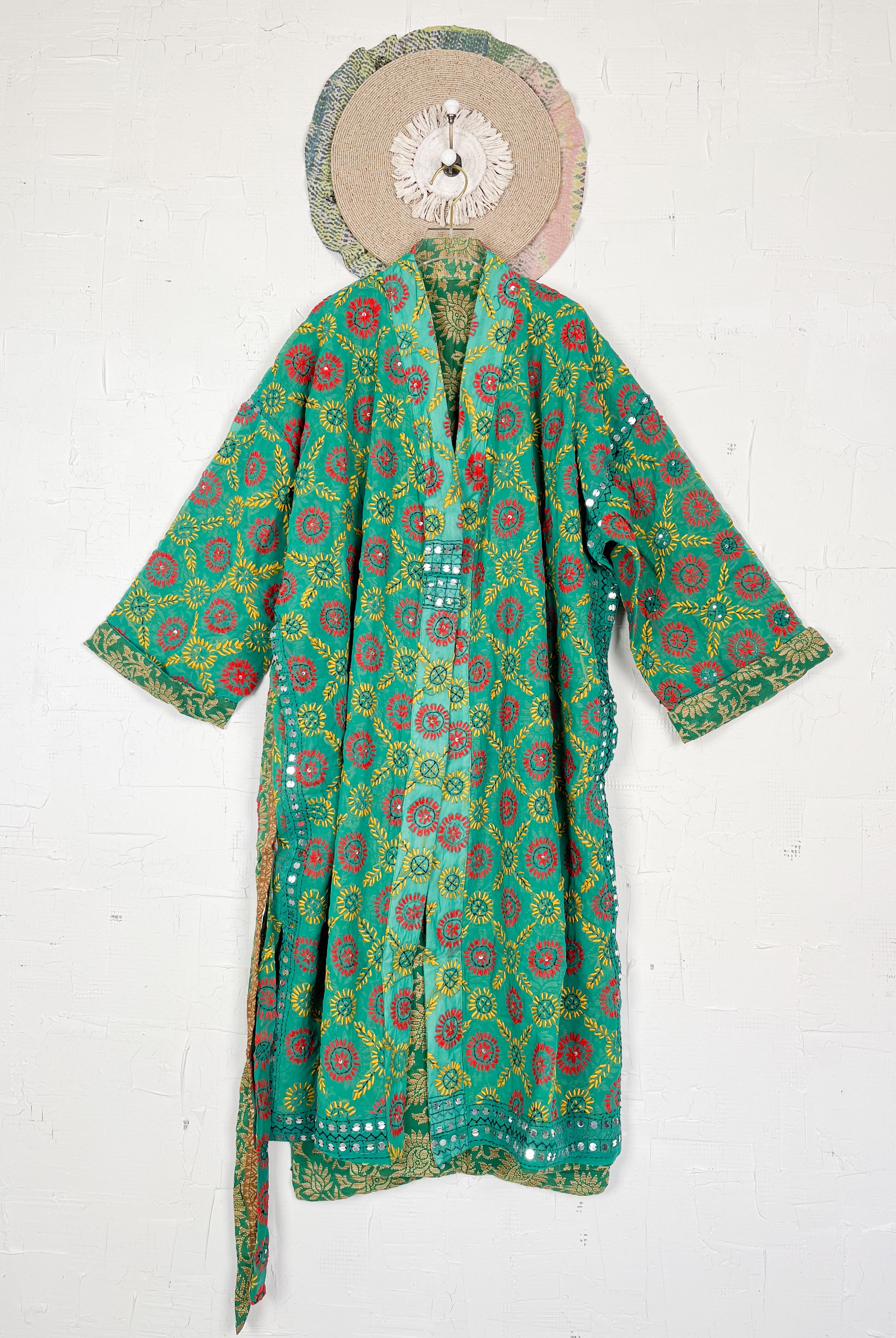 Embroidered kimono robe - Love Protect Sustain