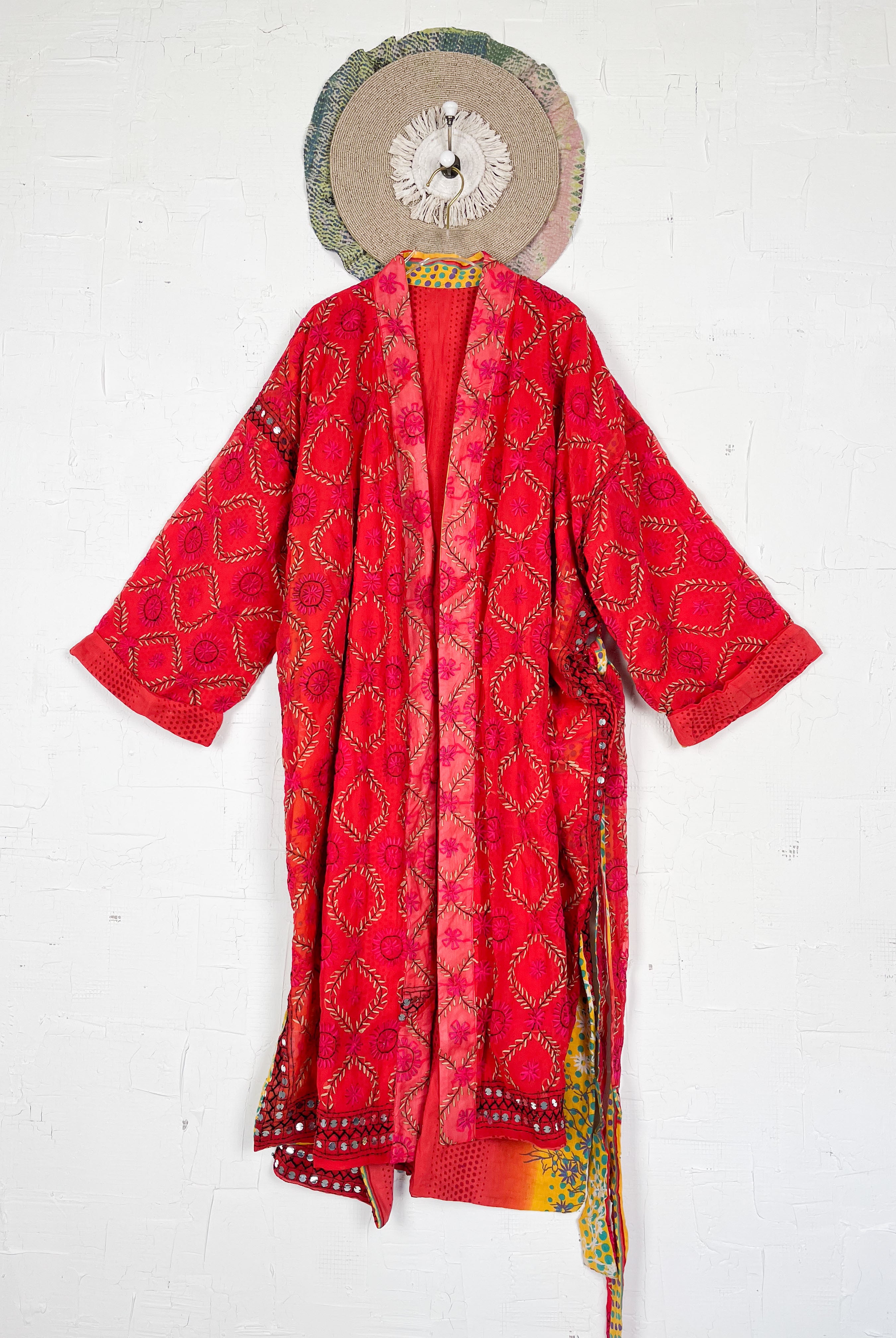 Embroidered kimono robe - Love Protect Sustain