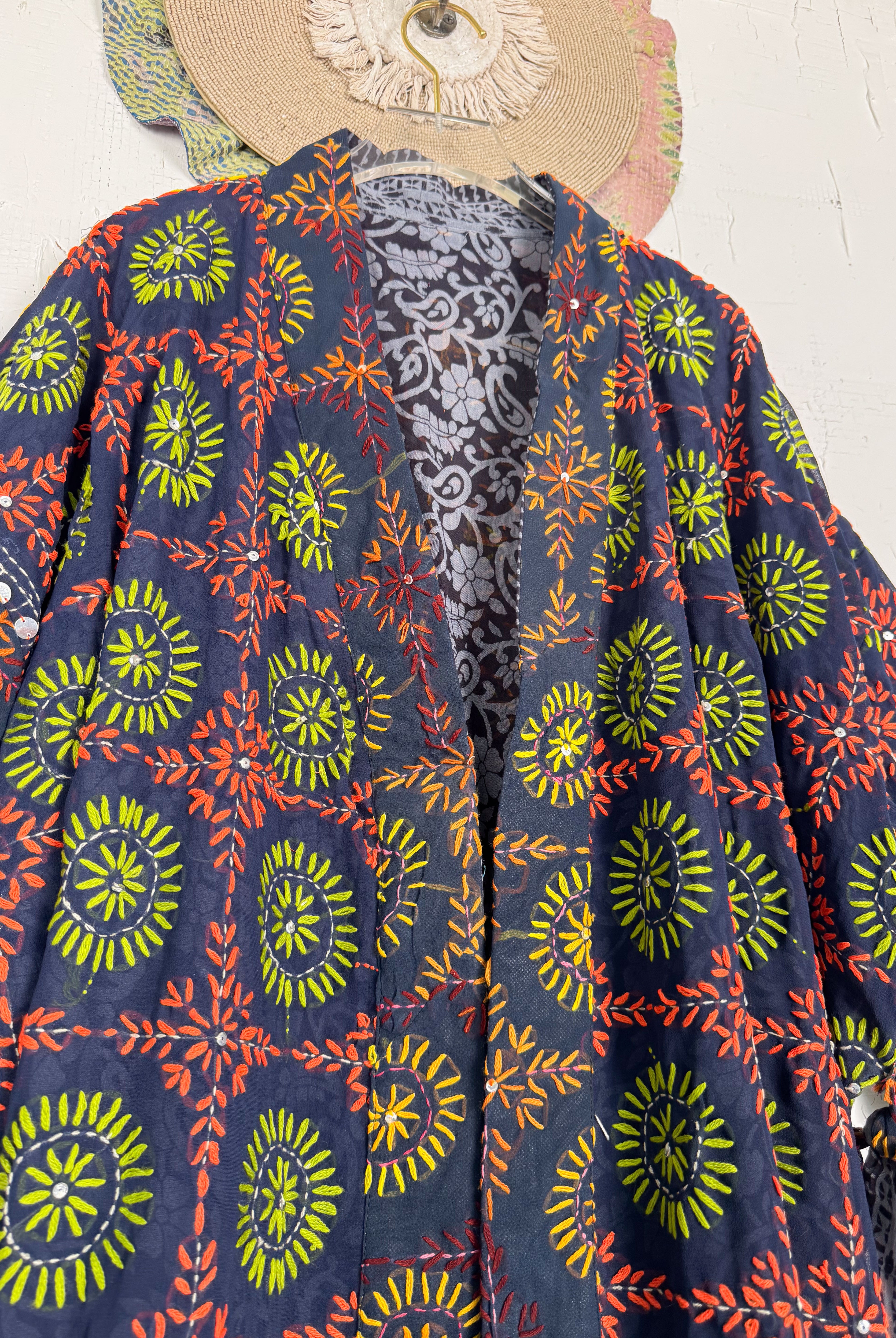 Embroidered kimono robe - Love Protect Sustain