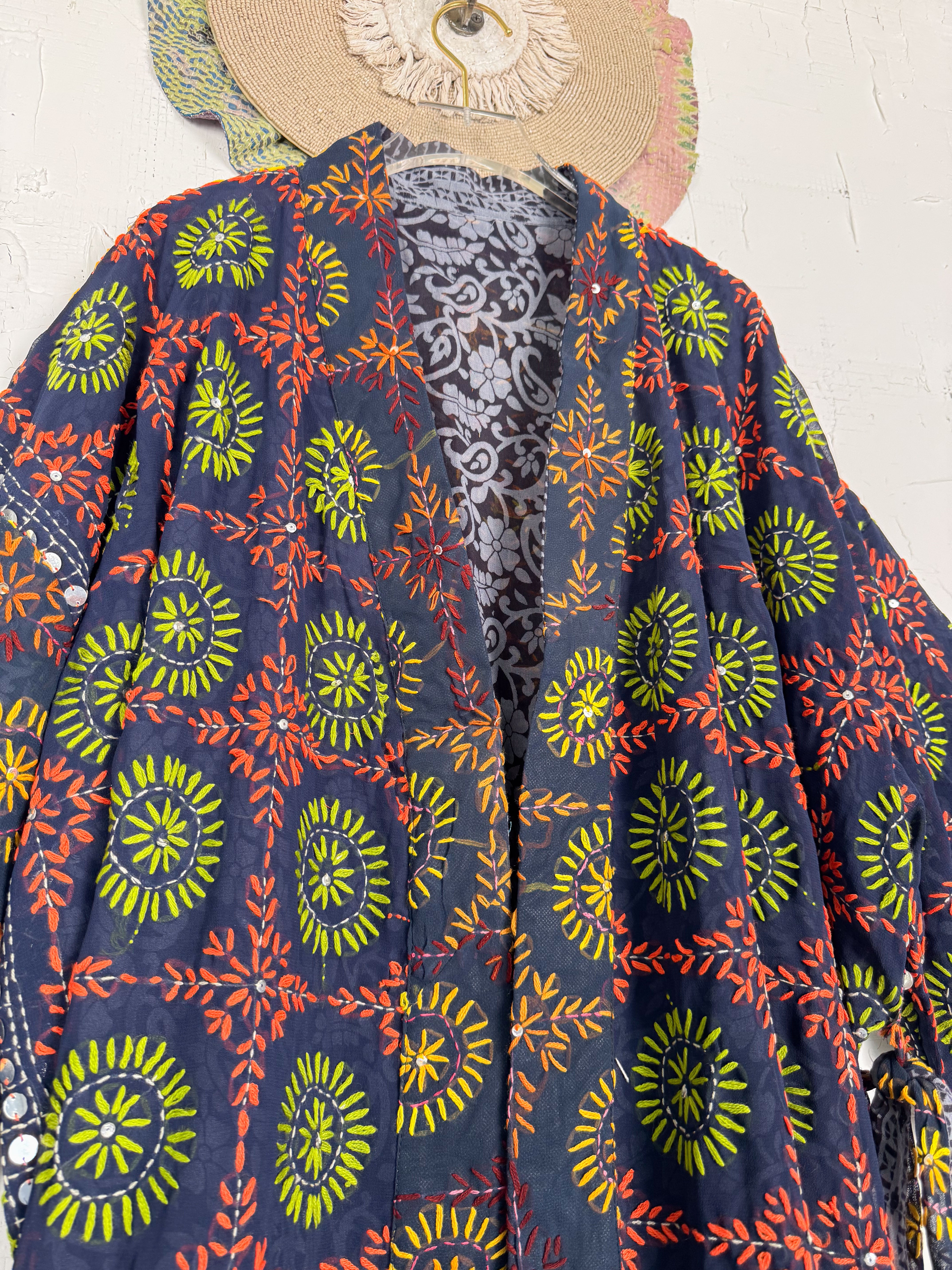 Embroidered kimono robe - Love Protect Sustain