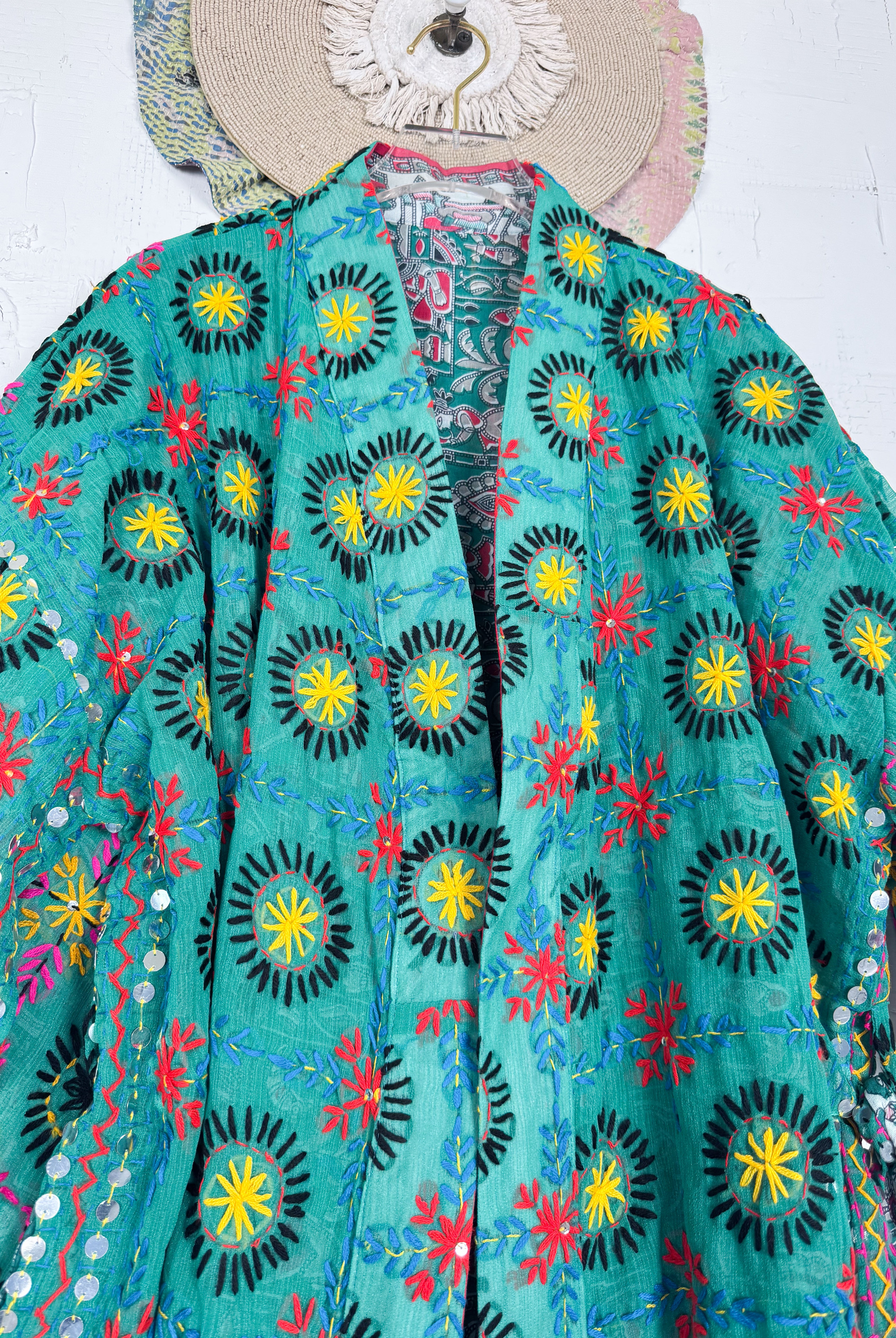 Embroidered kimono robe - Love Protect Sustain