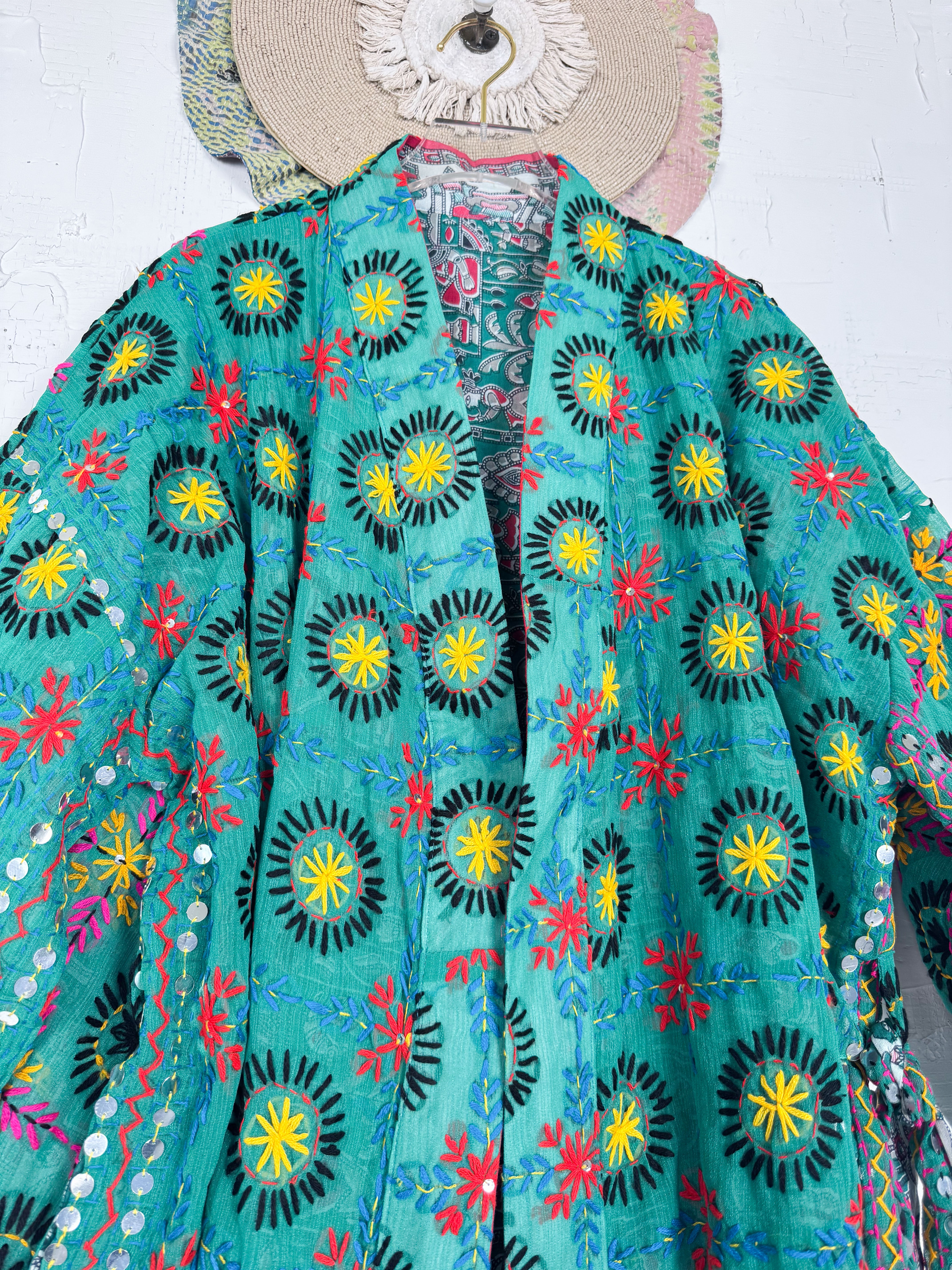 Embroidered kimono robe - Love Protect Sustain