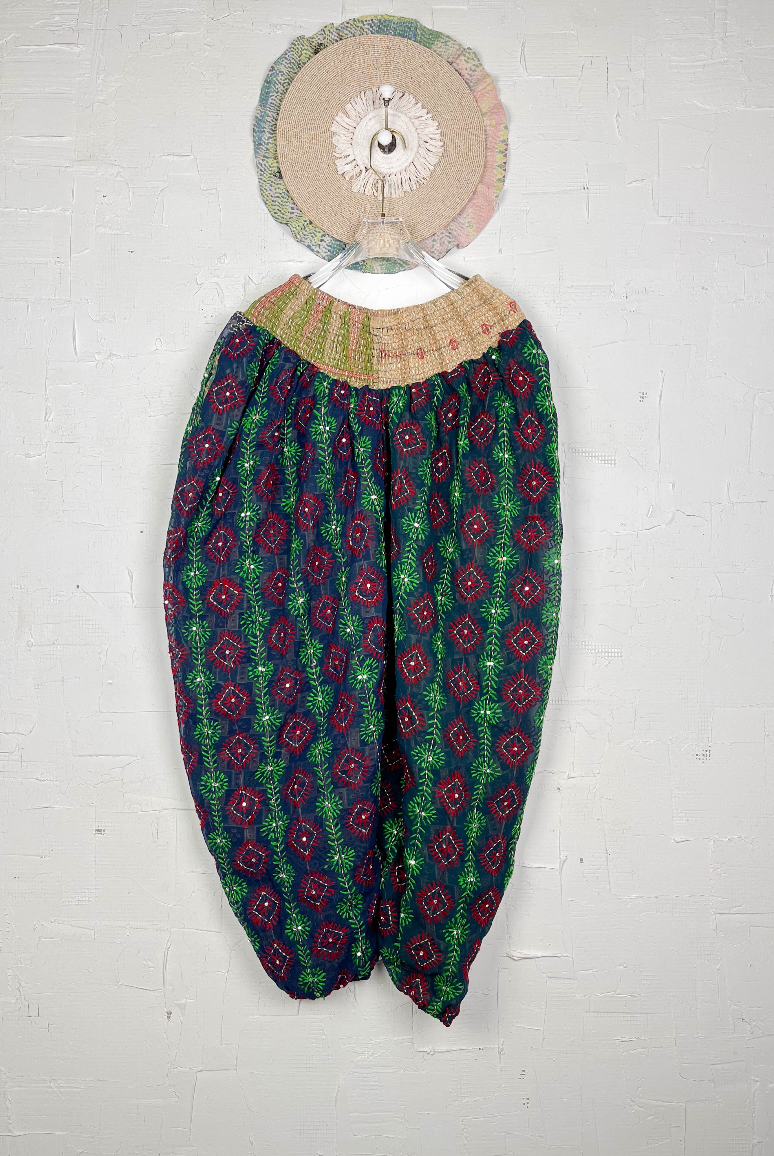 Embroidered pants for spiritual connection- Love Protect Sustain