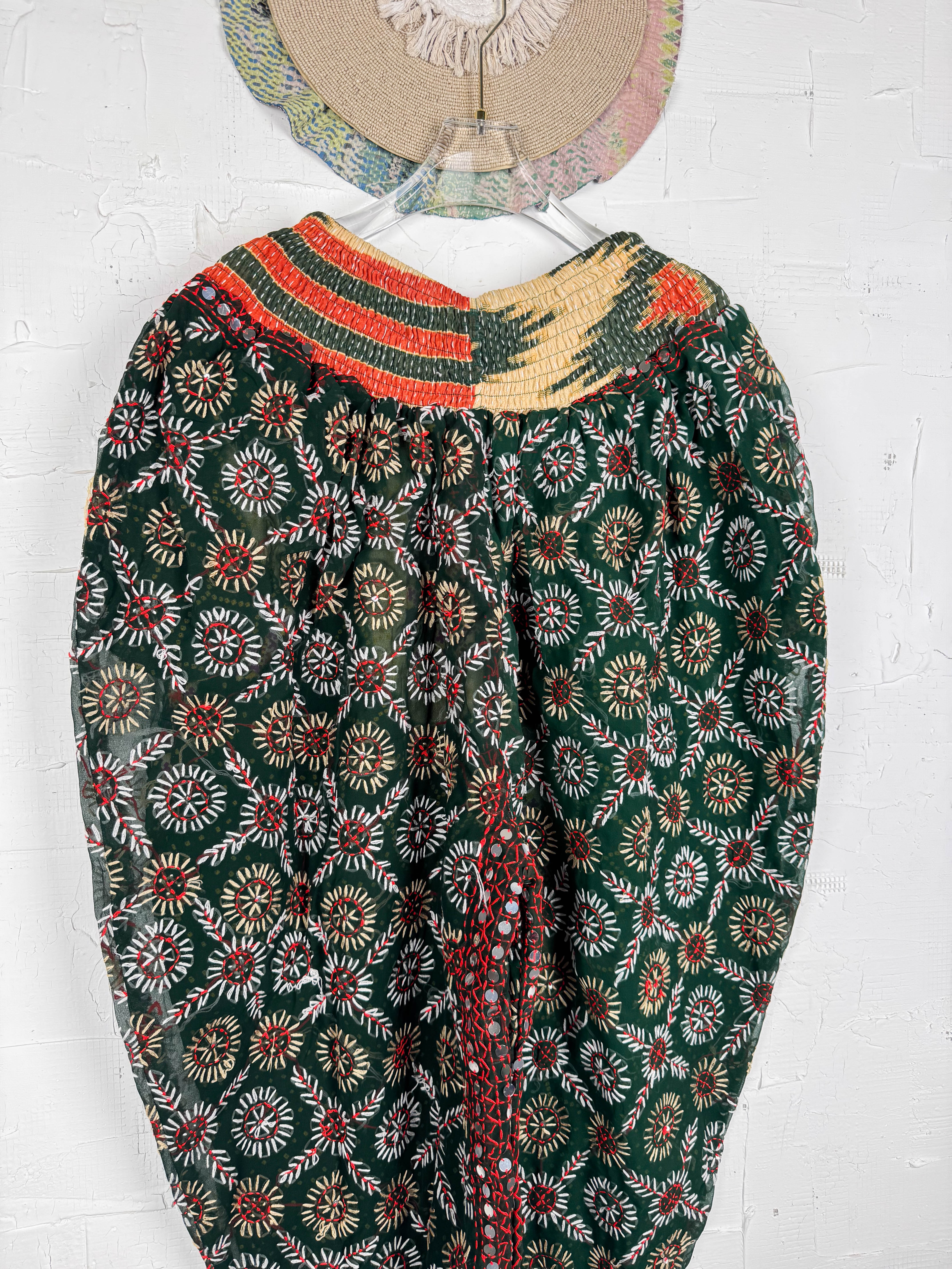 Ethnic print embroidered pants- Love Protect Sustain