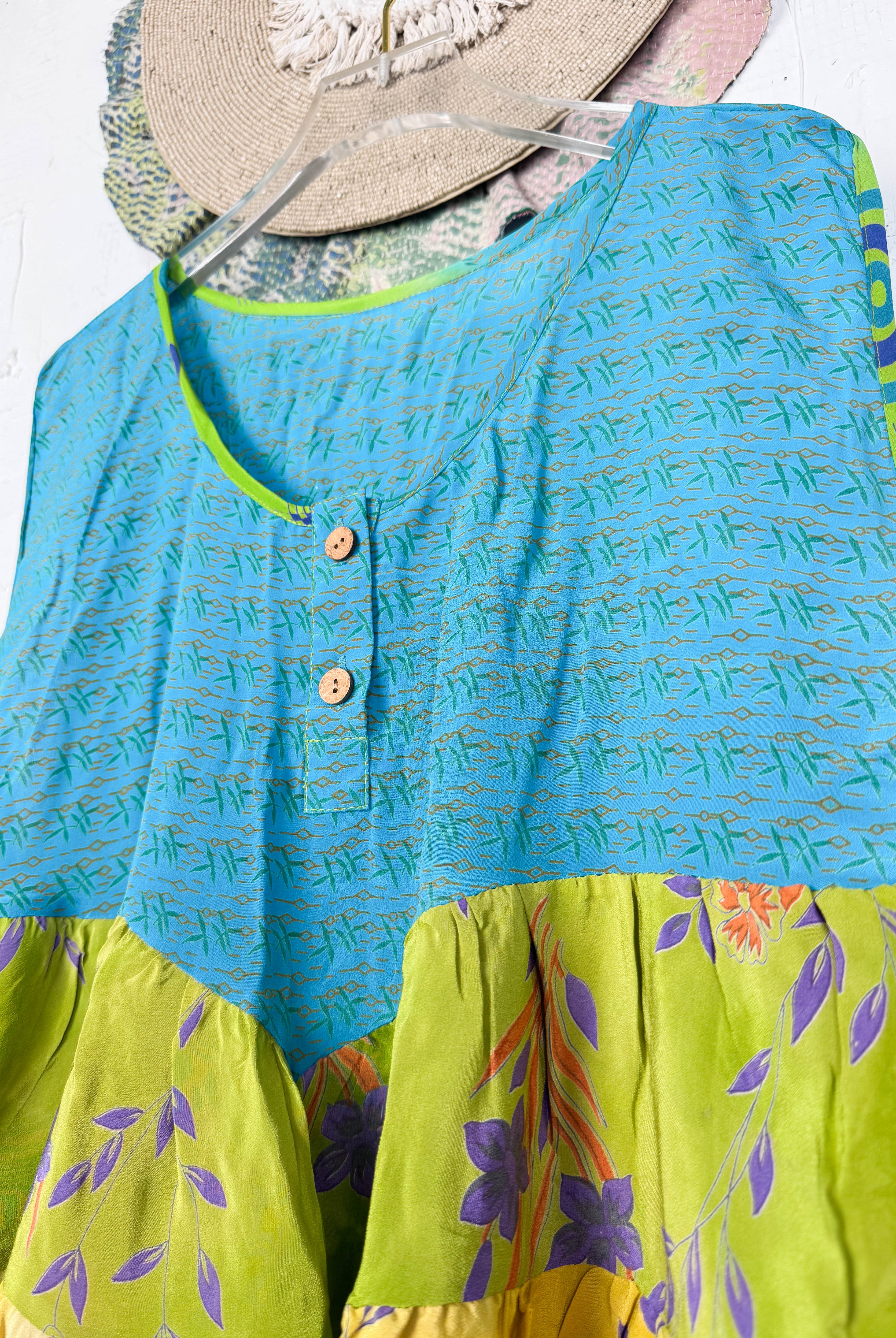 Floral patchwork silk top - Love Protect Sustain