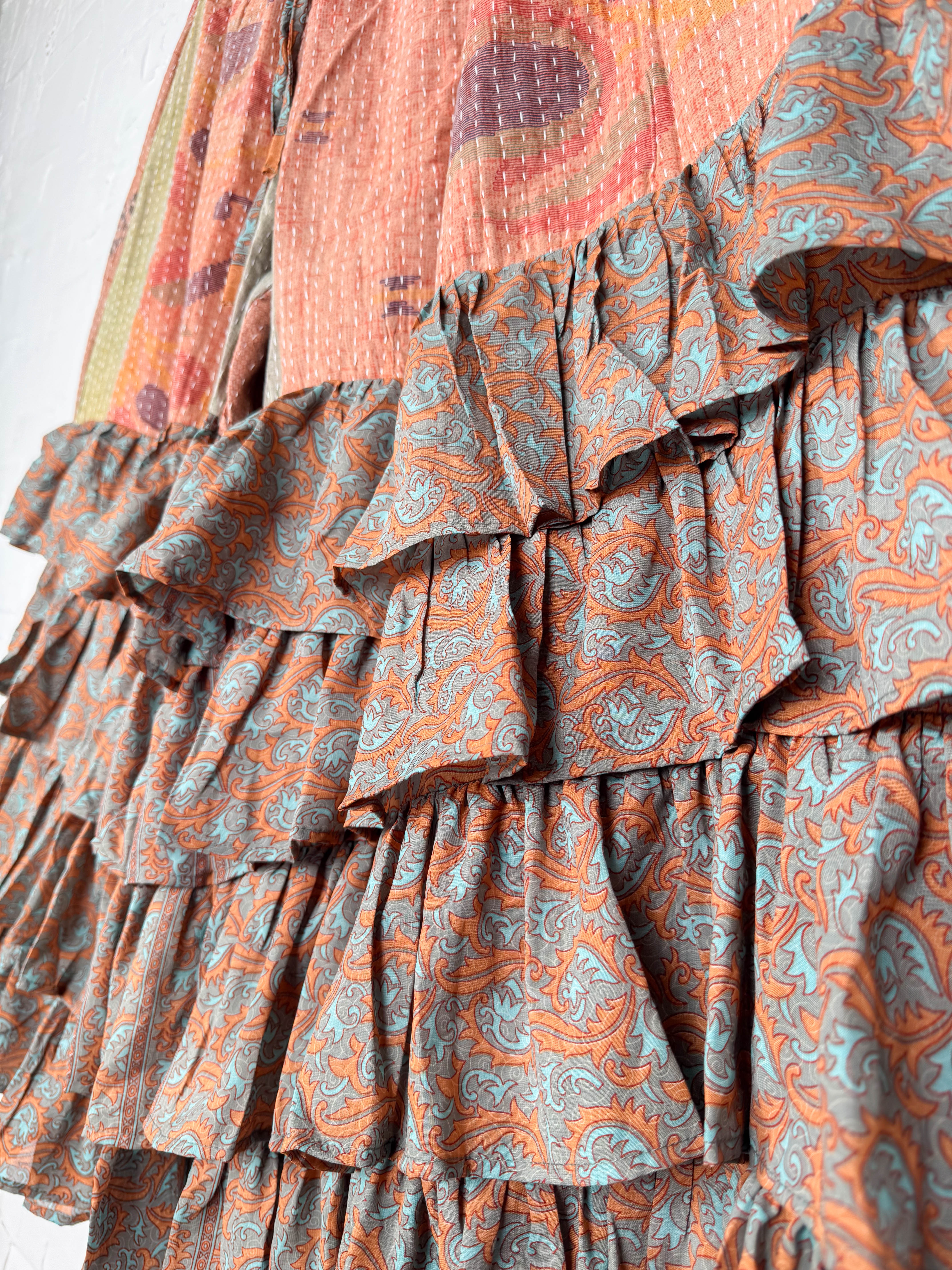 Floral print silk frill pants - Love Protect Sustain