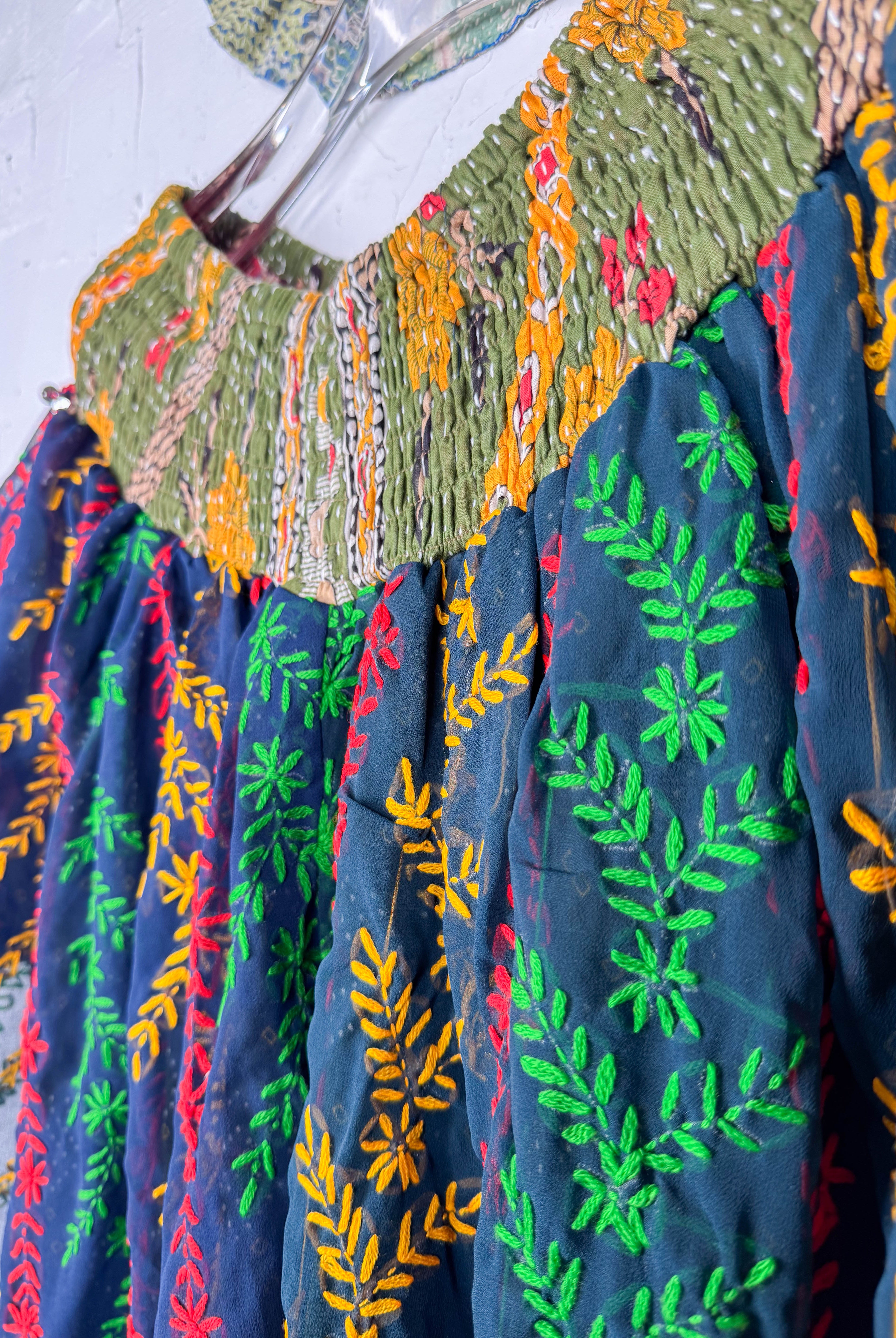 Gathered ankle embroidered pants- Love Protect Sustain