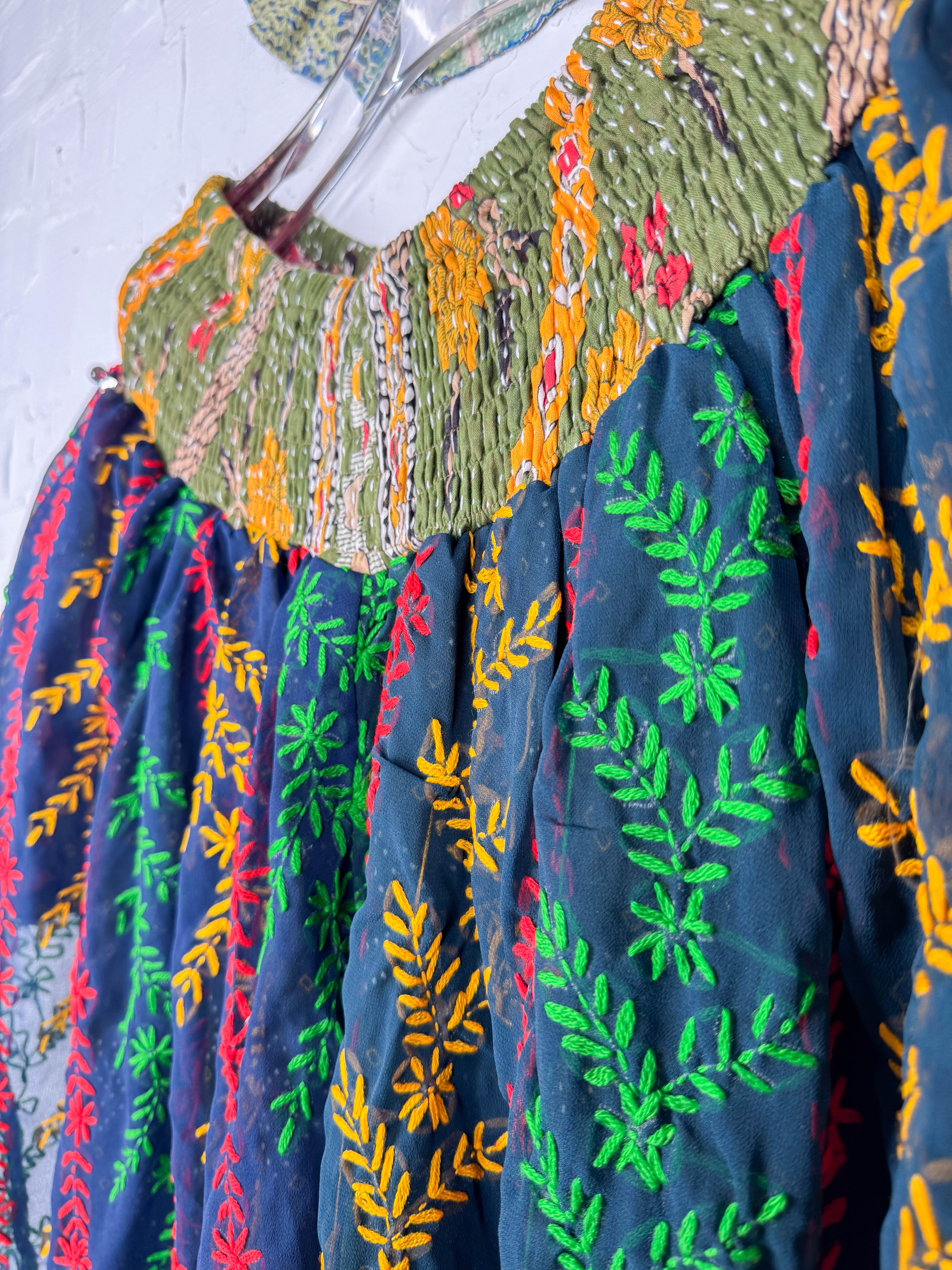 Gathered ankle embroidered pants- Love Protect Sustain