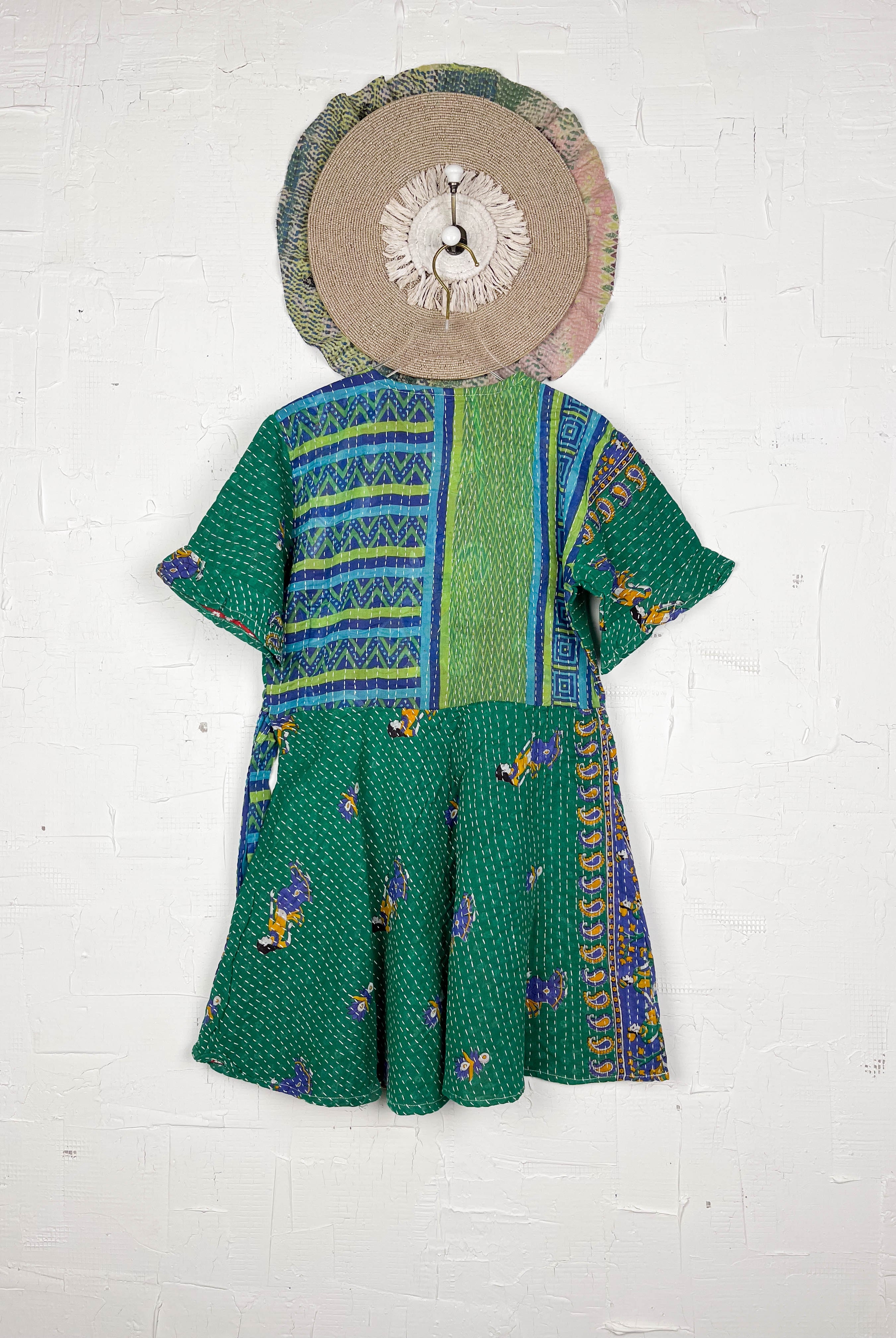 Green Boho Kantha Dress - Love Protect Sustain