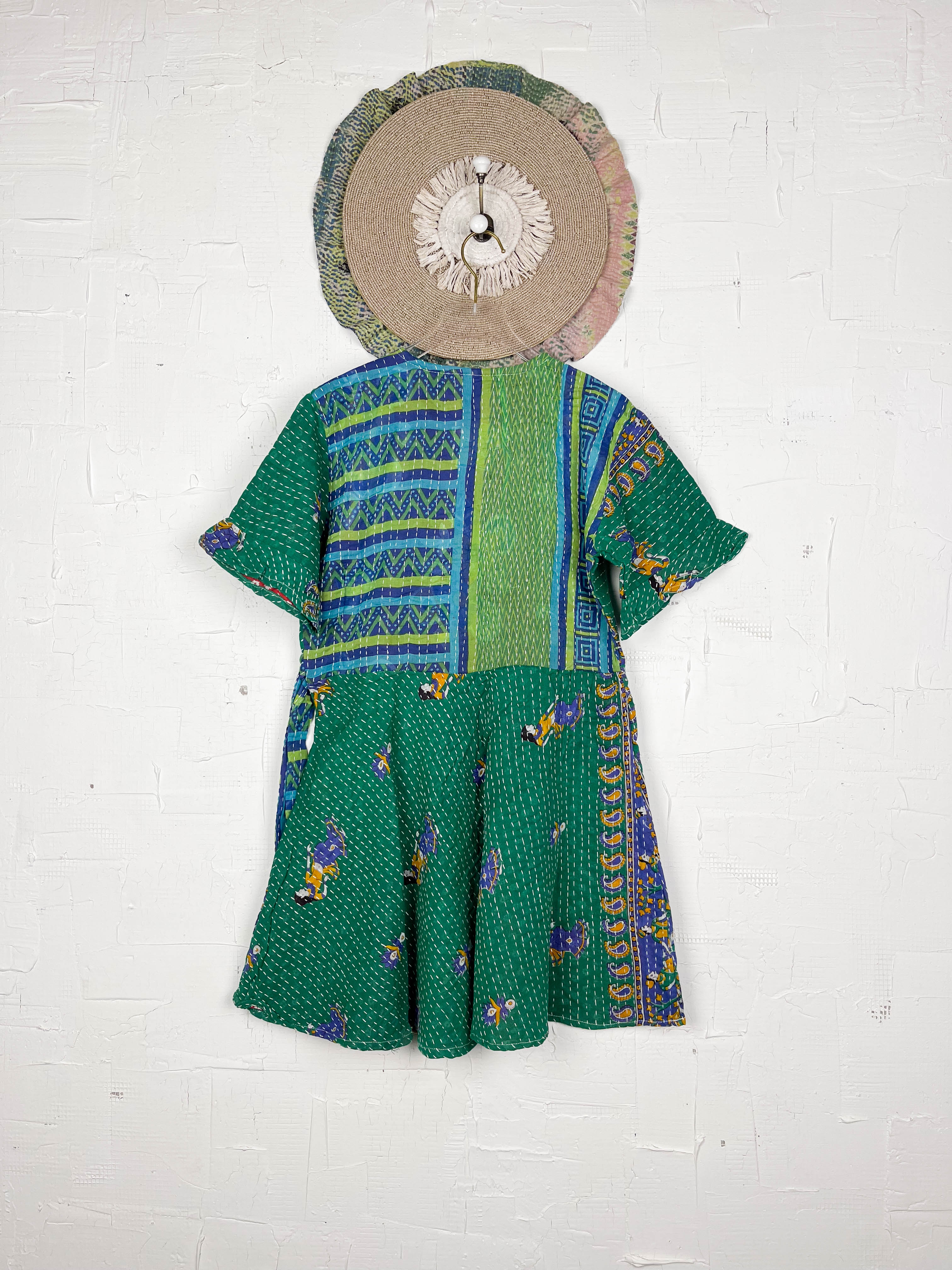 Green Boho Kantha Dress - Love Protect Sustain