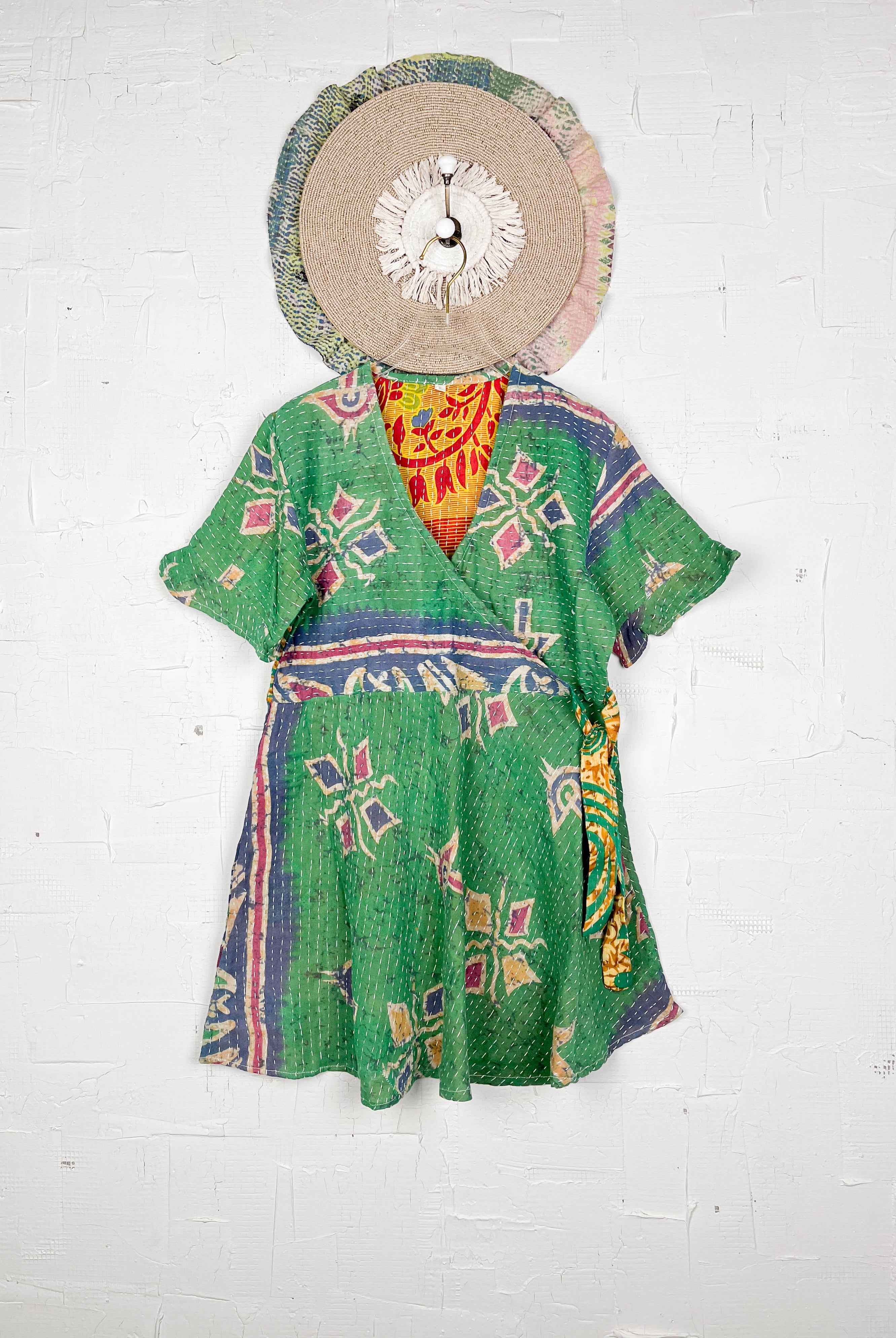 Green Kantha Dress - Love Protect Sustain