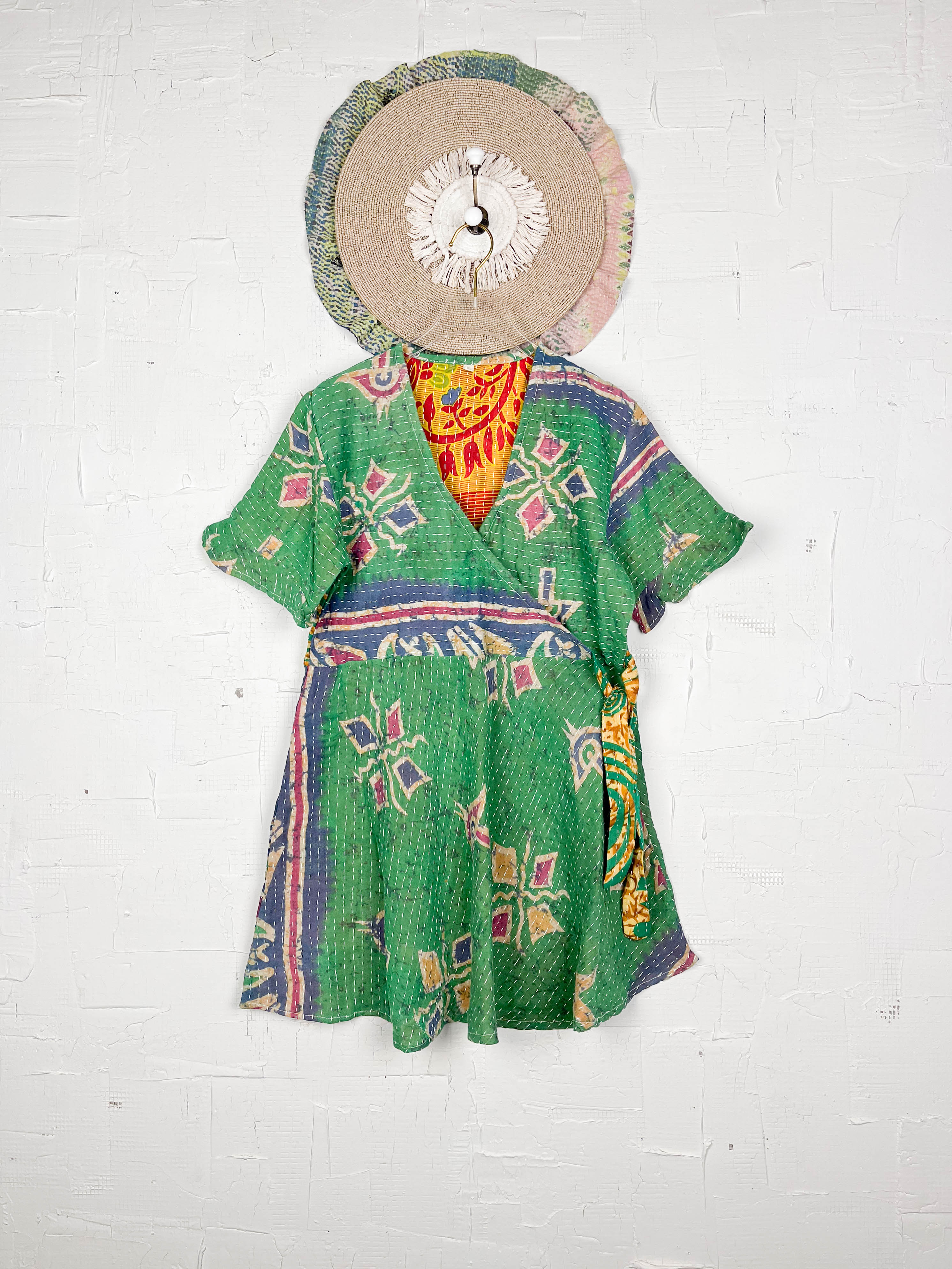 Green Kantha Dress - Love Protect Sustain