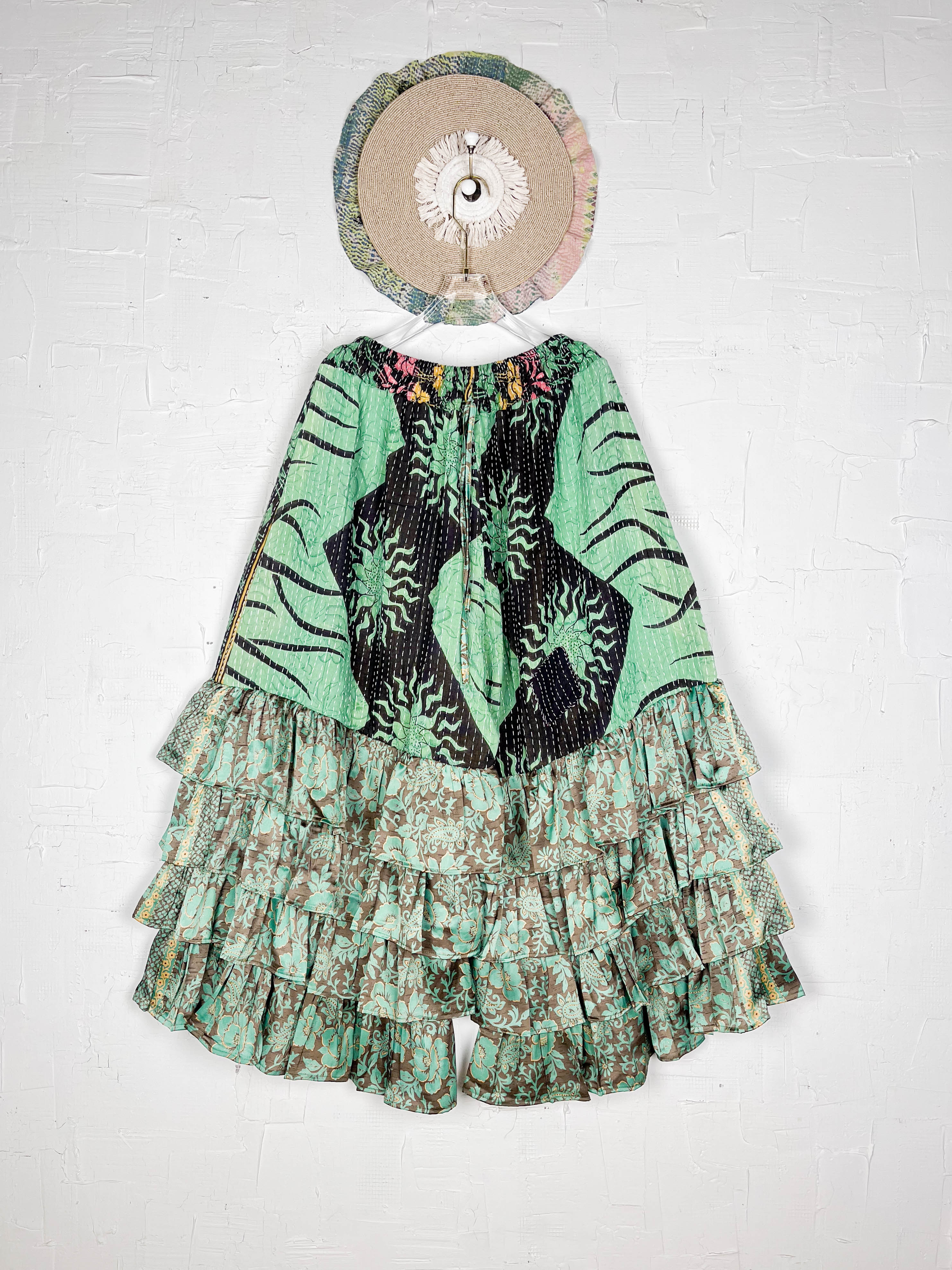 Green Kantha Frill pants - Love Protect Sustain