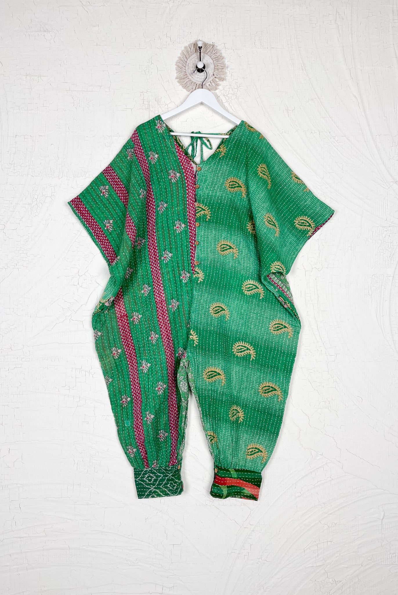 Green Kantha Jumper - Love Protect Sustain