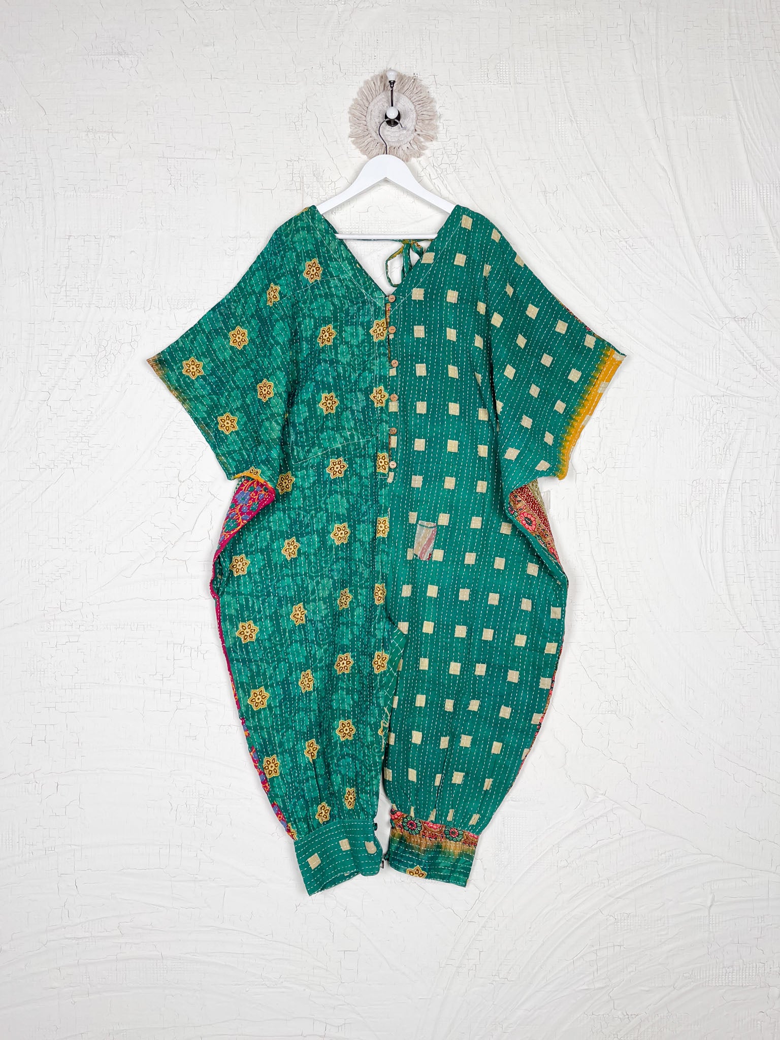 Green Kantha Romper - Love Protect Sustain