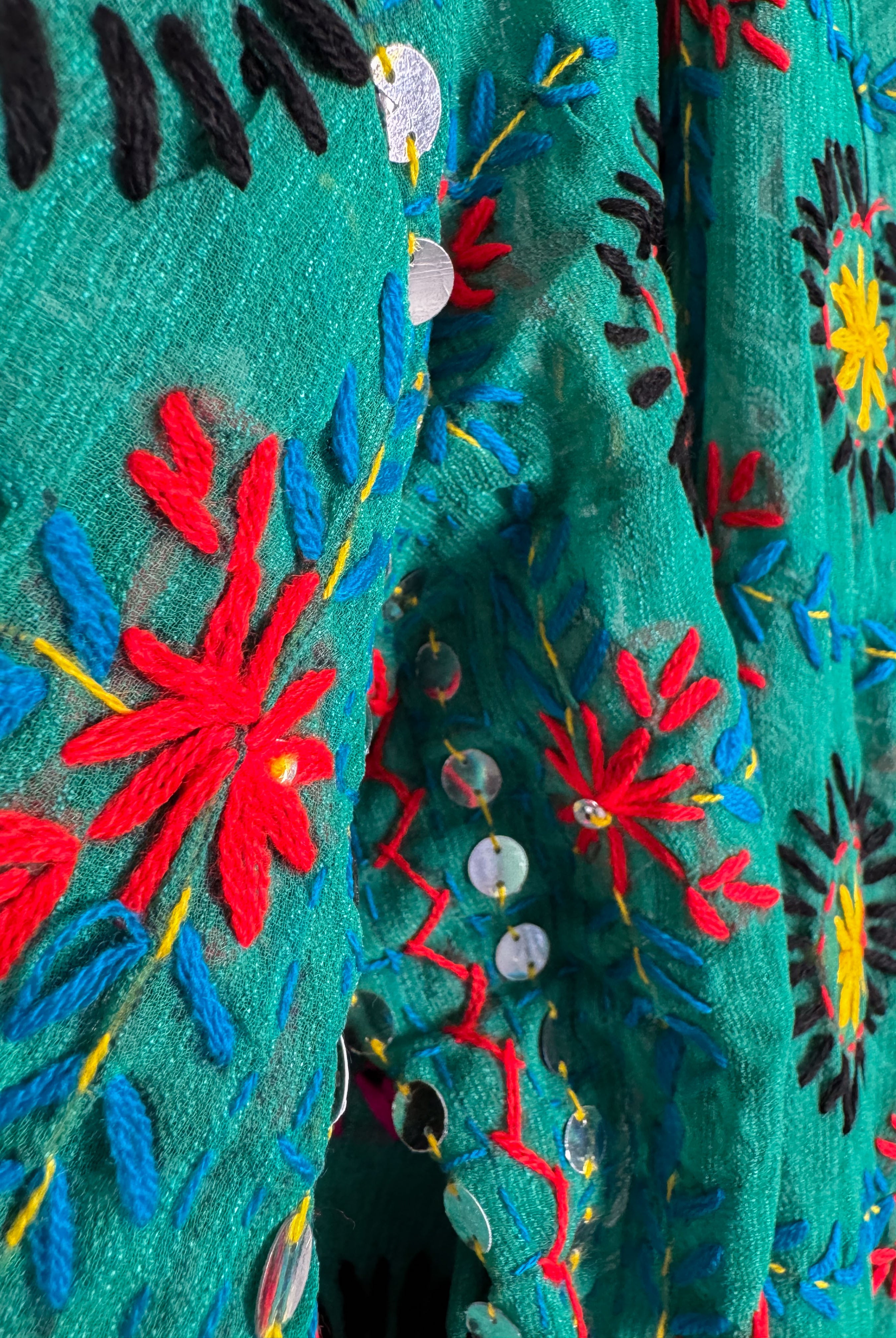 Green Phulkari Robe - Love Protect Sustain