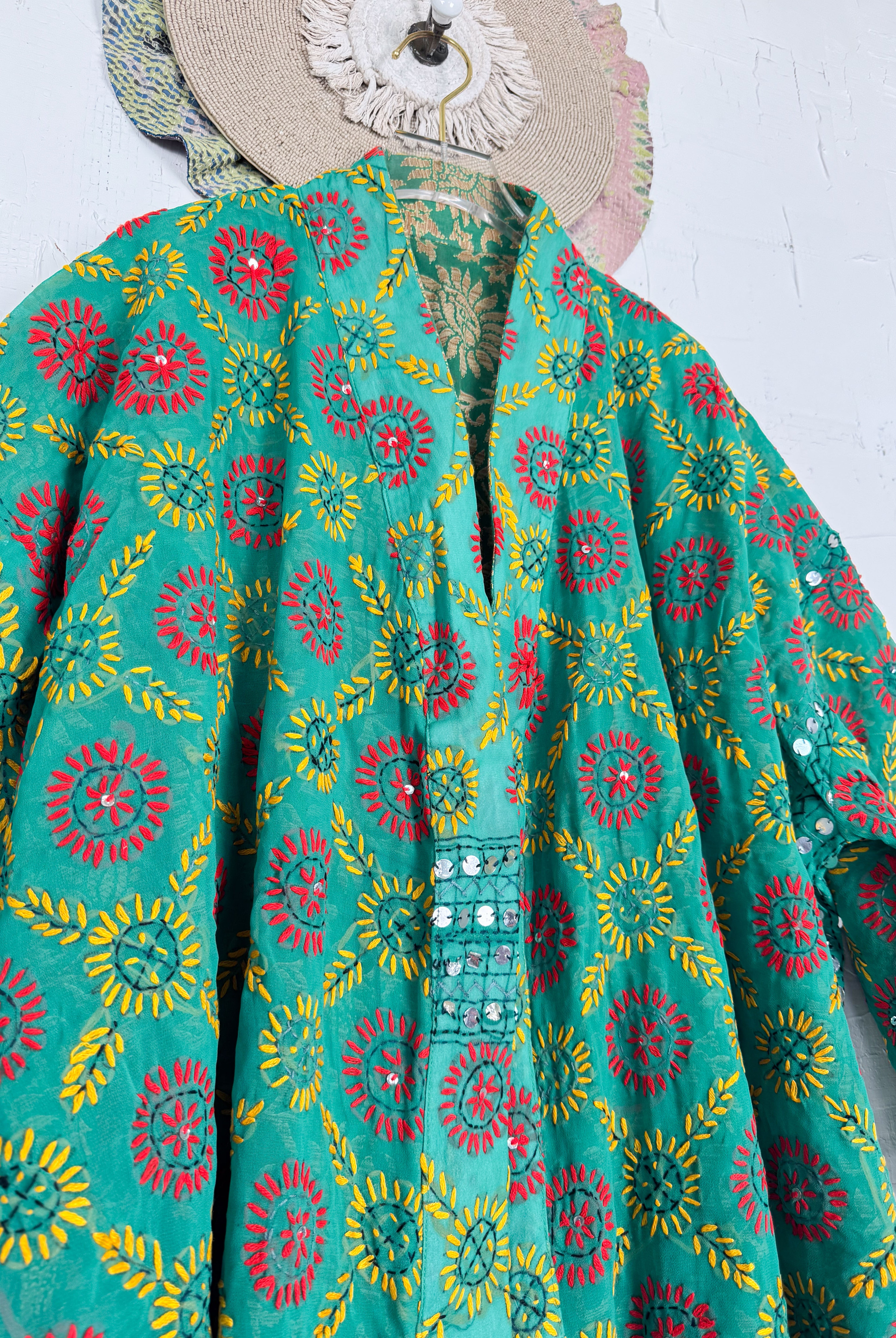 Green Phulkari Robe - Love Protect Sustain