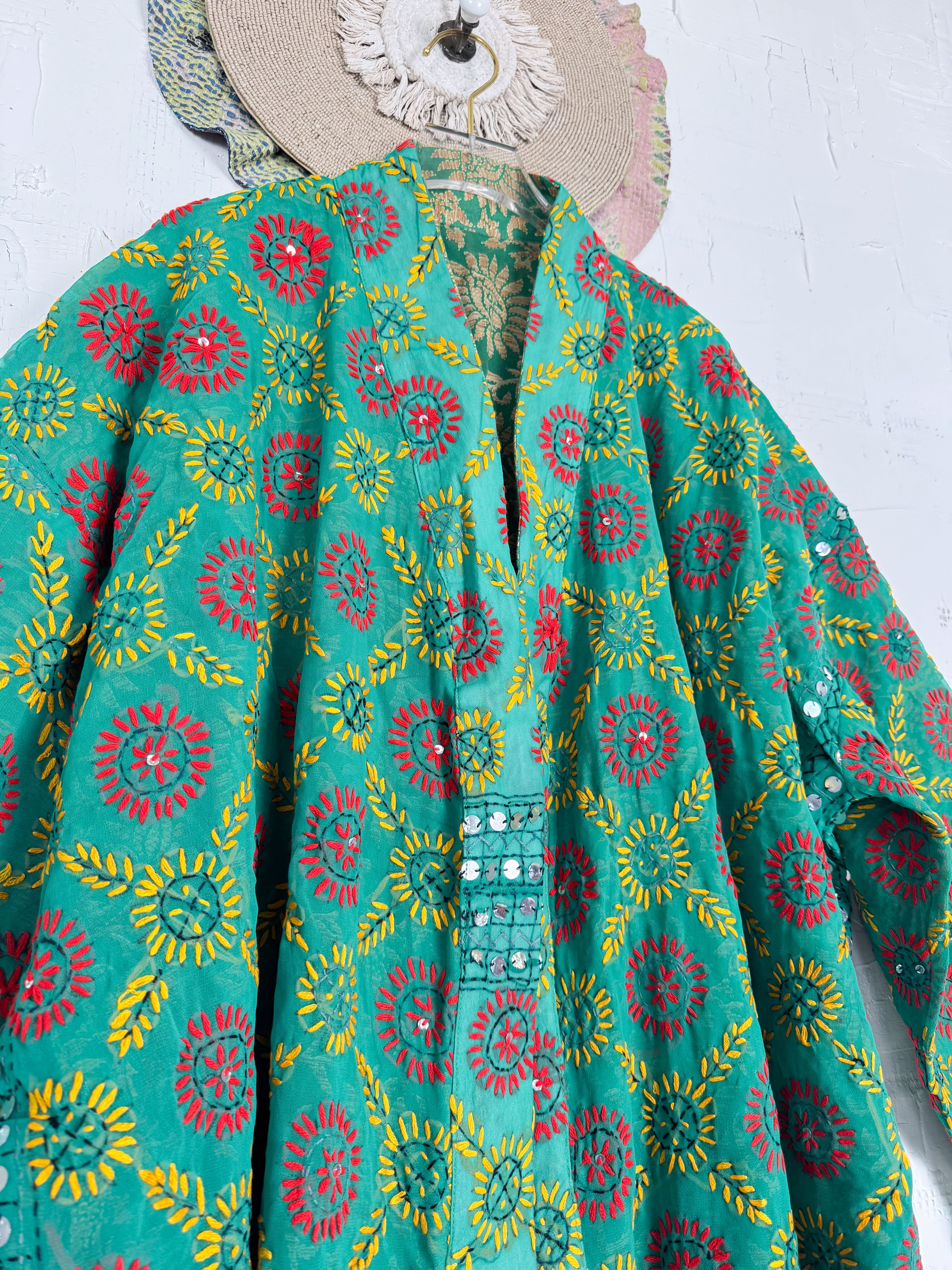 Green Phulkari Robe - Love Protect Sustain