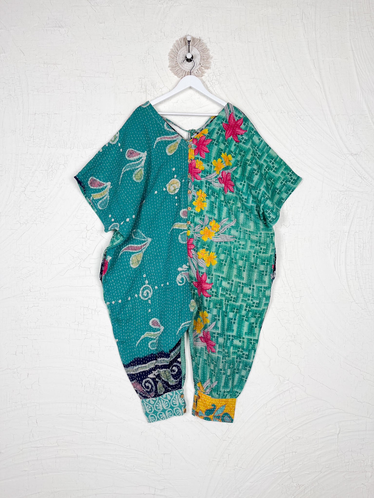 Green Vintage Boho Jumpsuit - Love Protect Sustain