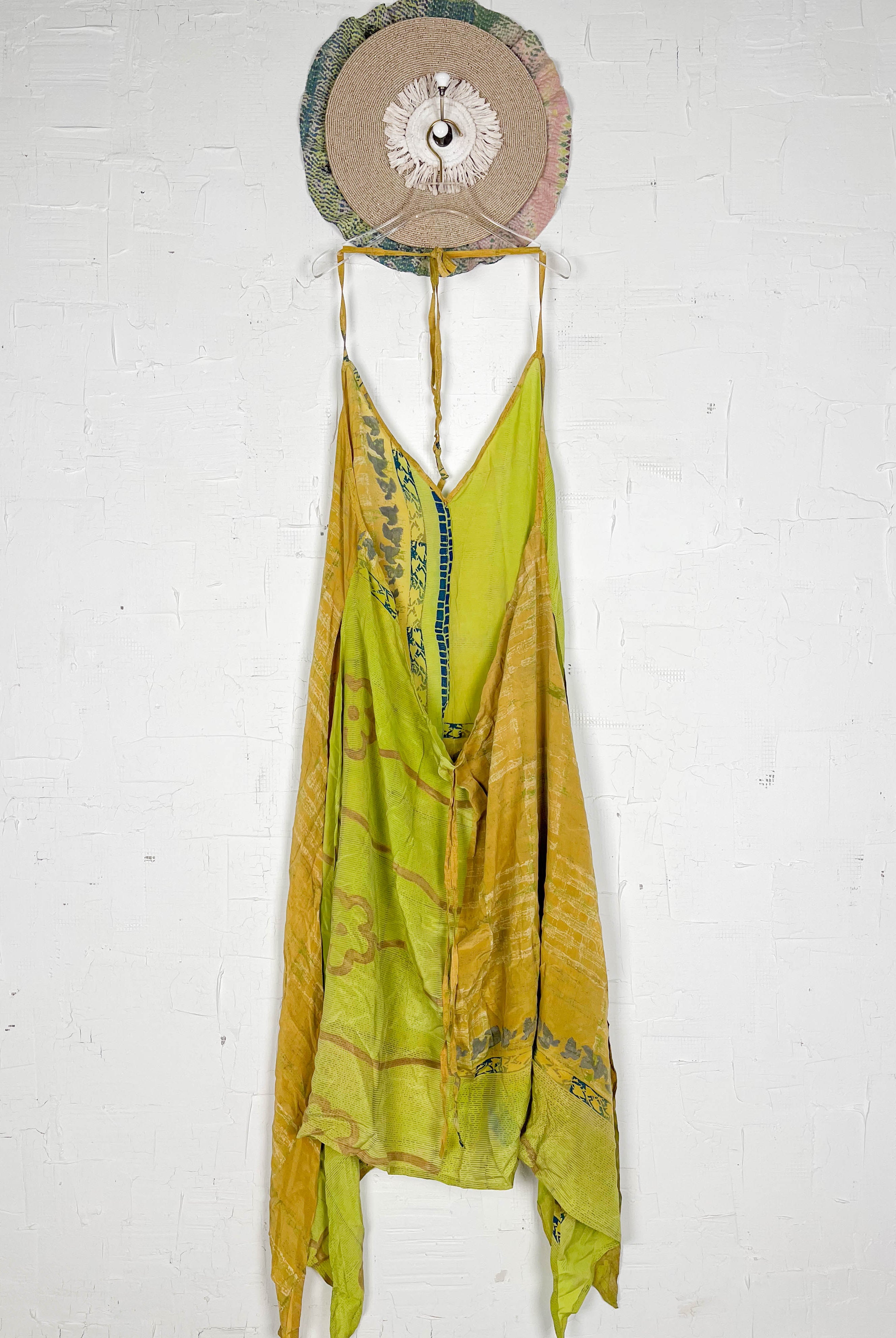 Green boho silk dress - Love Protect Sustain