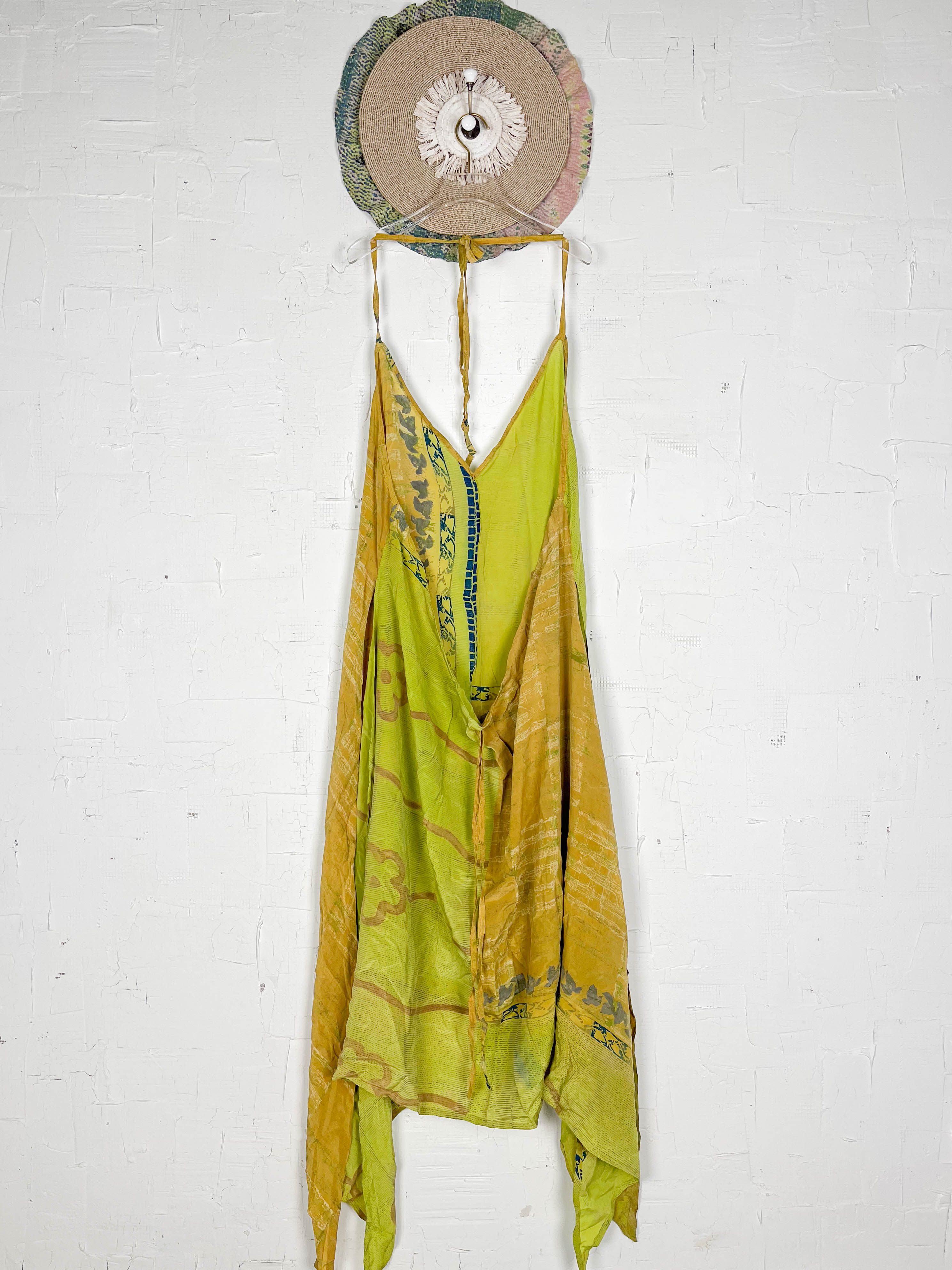 Green boho silk dress - Love Protect Sustain