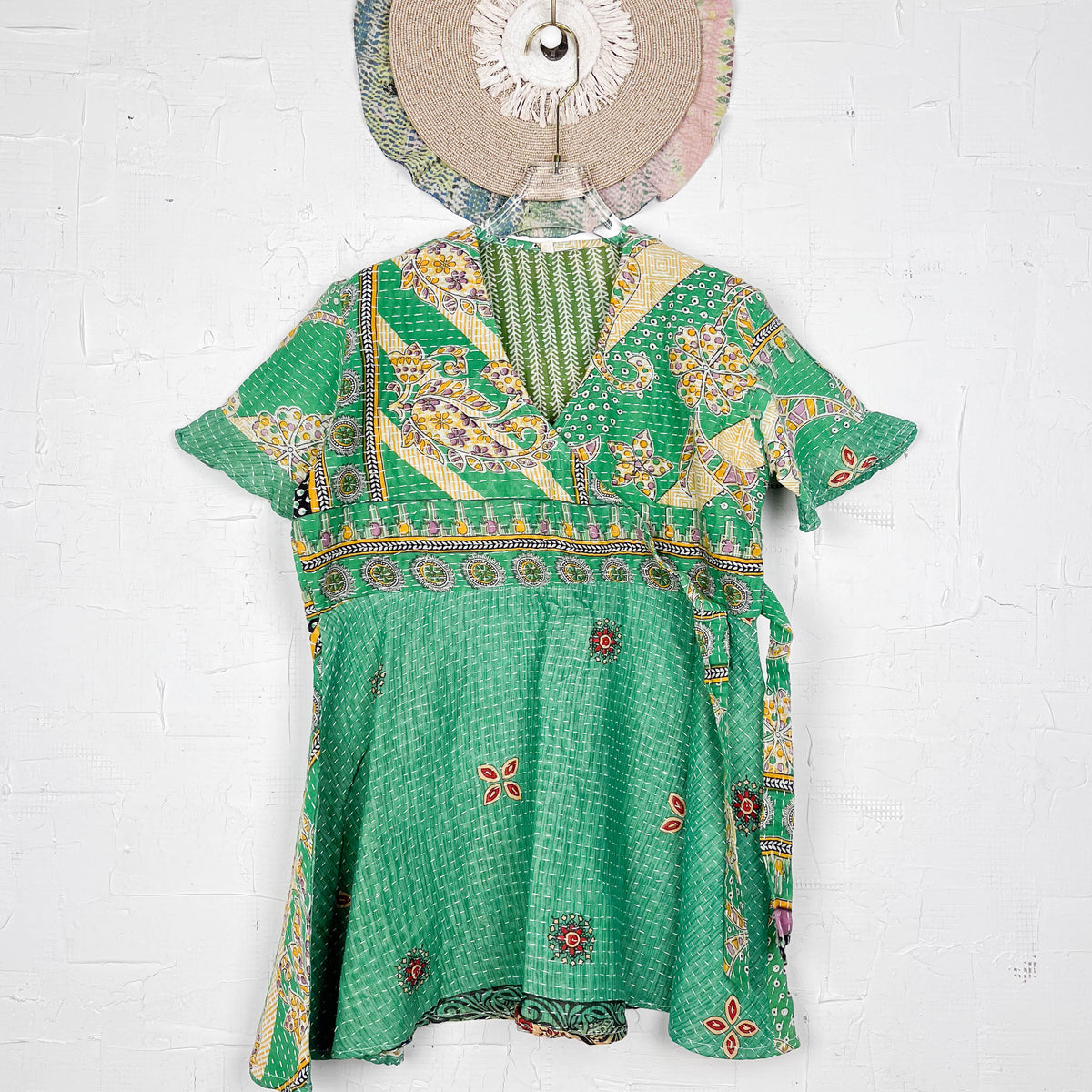 Kantha Mini Top Peach and Green Floral main image 0