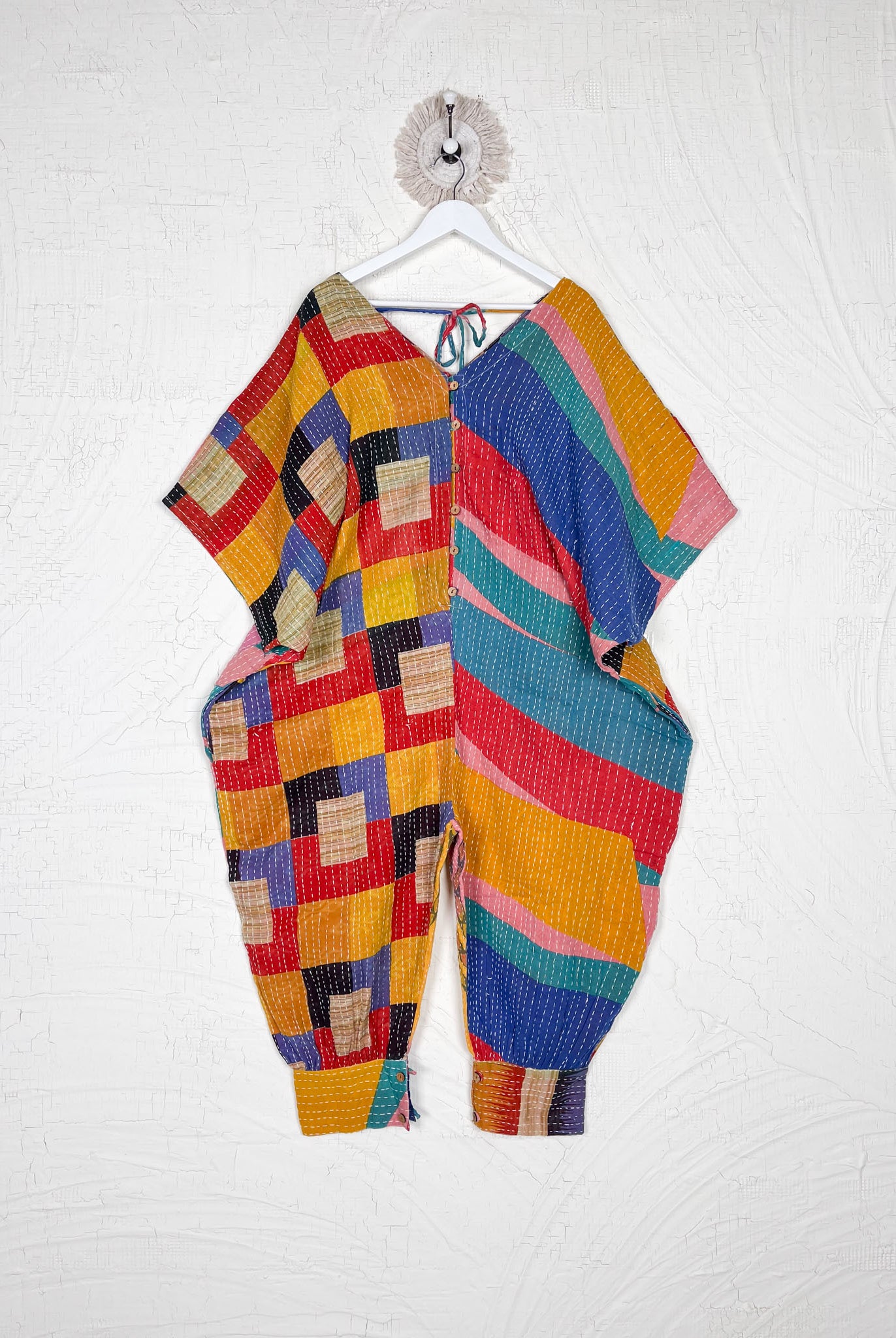 Hand-stitched Kantha quiltf ree size jumpsuit - Love Protect Sustain