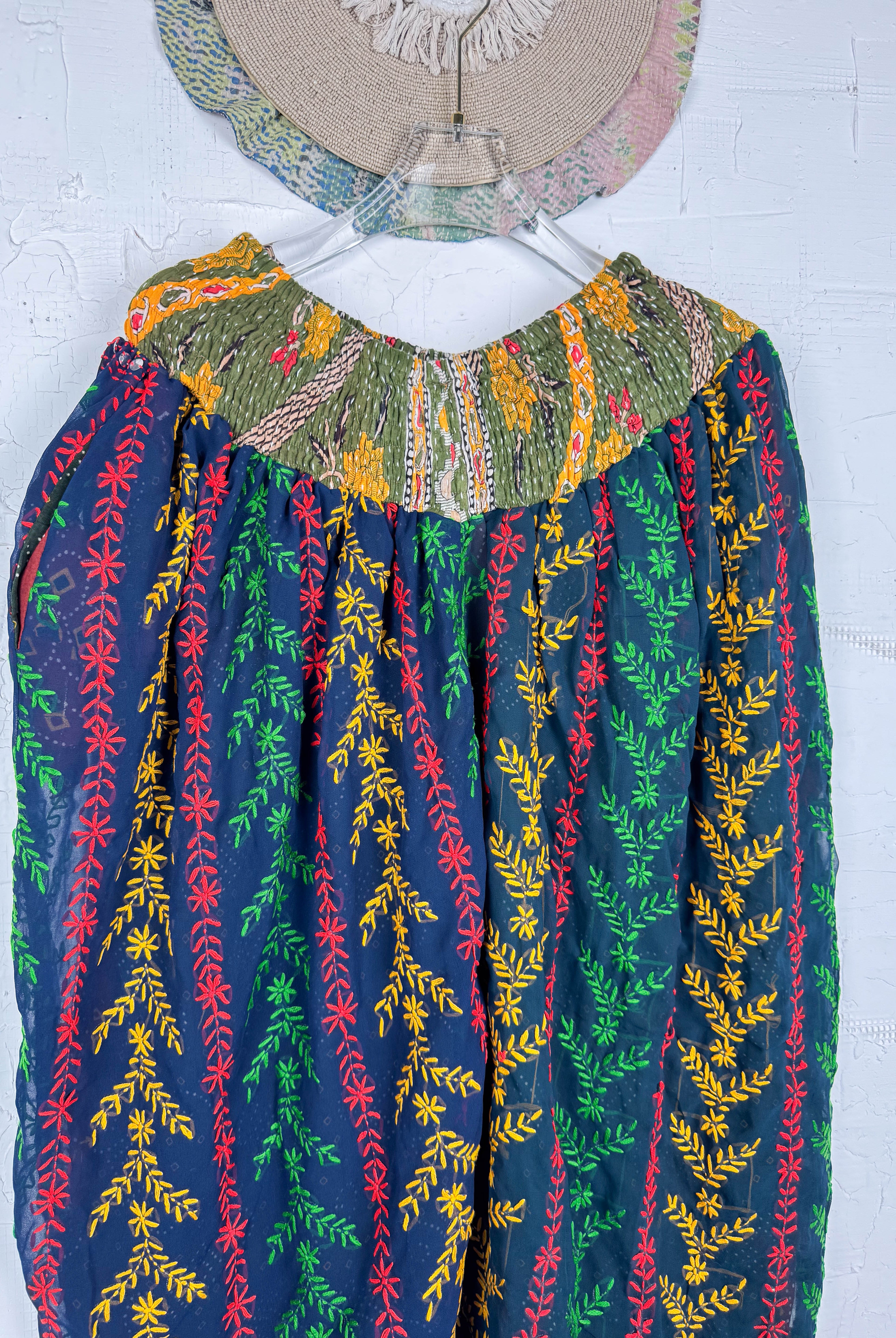 Intricate pattern embroidered pants- Love Protect Sustain